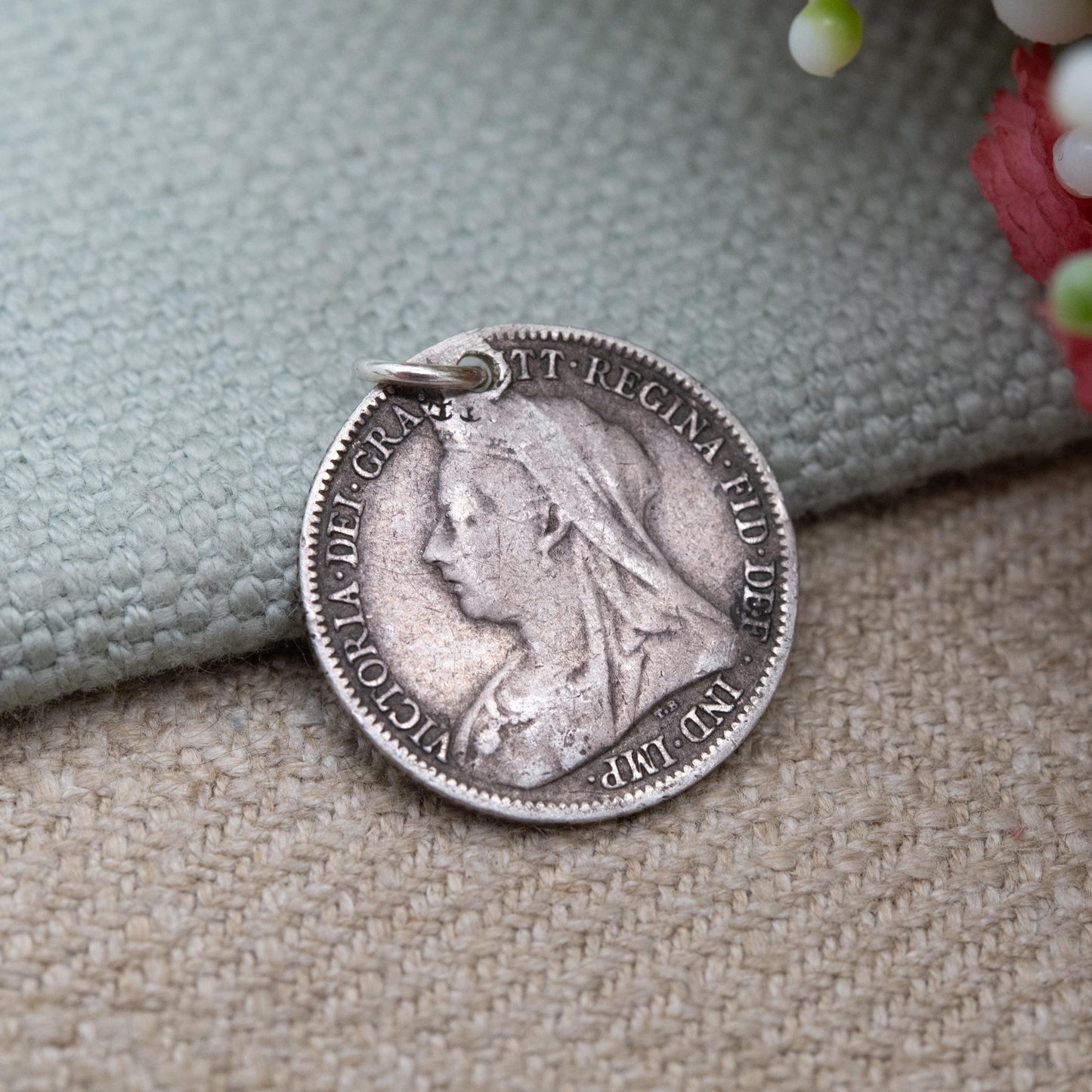 Antique Victorian Sterling Silver Sixpence Coin Charm Pendant 1900 - Queen Victoria Head | Solid Silver Coin Jewellery