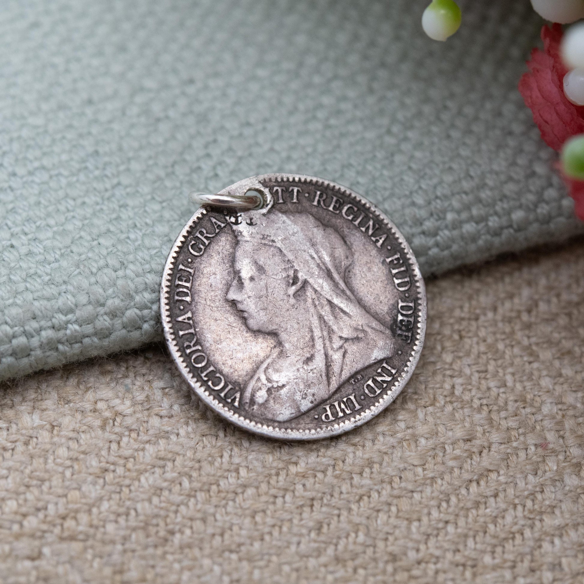 Antique Victorian Sterling Silver Sixpence Coin Charm Pendant 1900 - Queen Victoria Head | Solid Silver Coin Jewellery