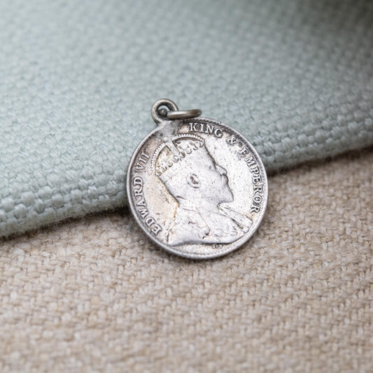 Antique Sterling Silver Edward VII Straits Settlements Five Cents Coin Pendant Charm 1910 - Edwardian Silver Coin Jewellery