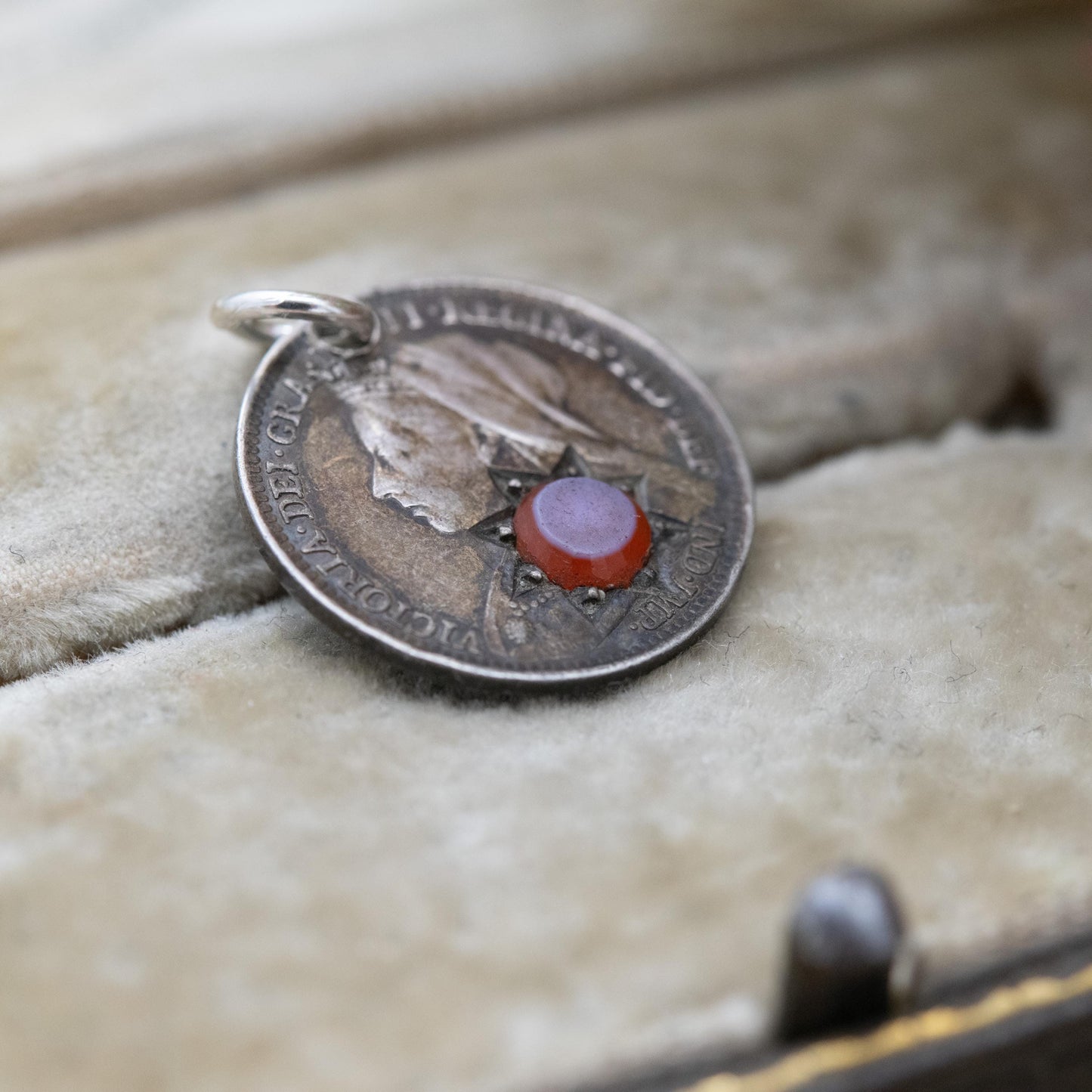 Antique Victorian Sterling Silver Sardonyx Threepence Coin Love Token Charm Pendant 1897 - Pierced Coin Jewellery