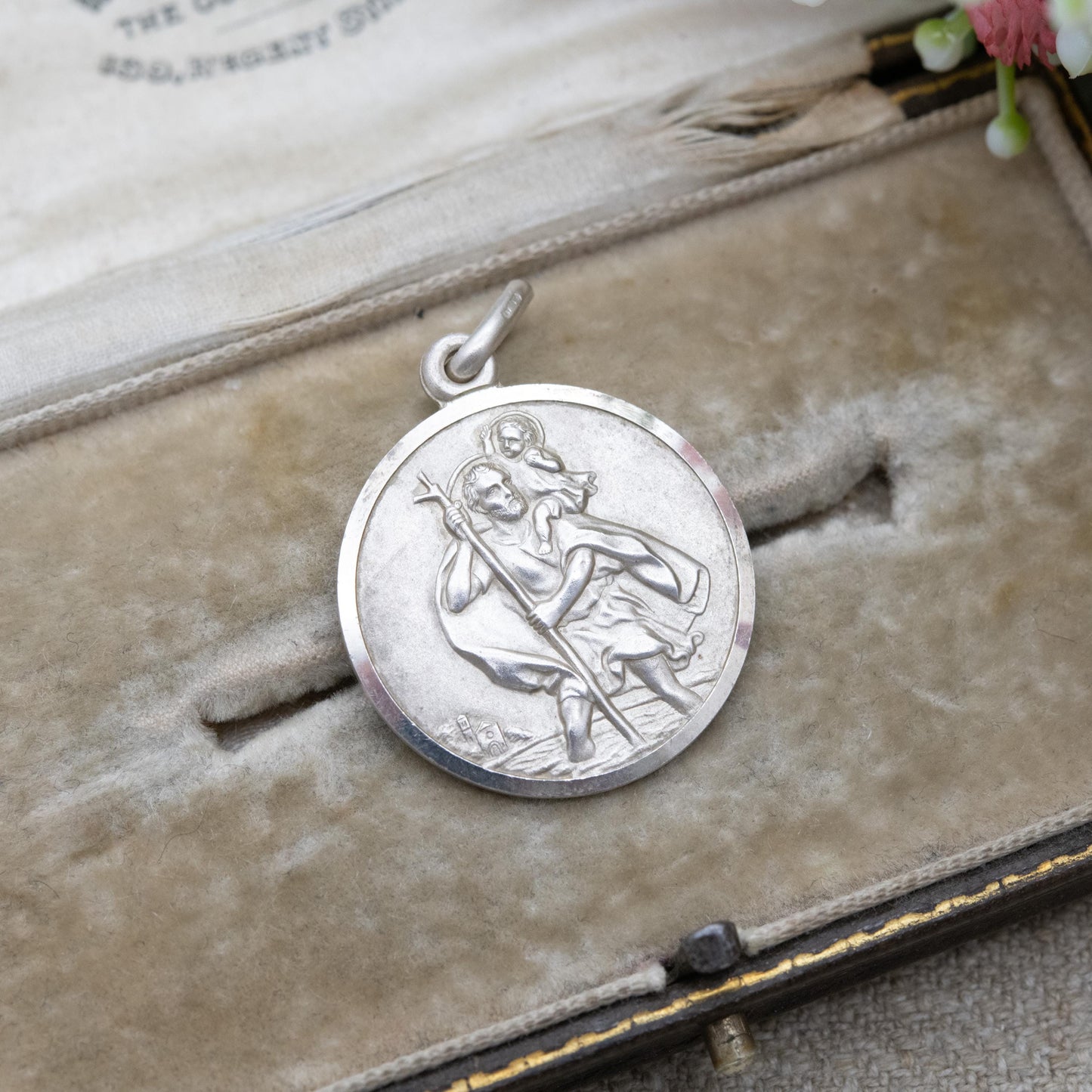 Vintage Sterling Silver St. Christopher Pendant - Large Circle Saint of Travelling | Christian Religious Jewellery | Detailed 3D Image