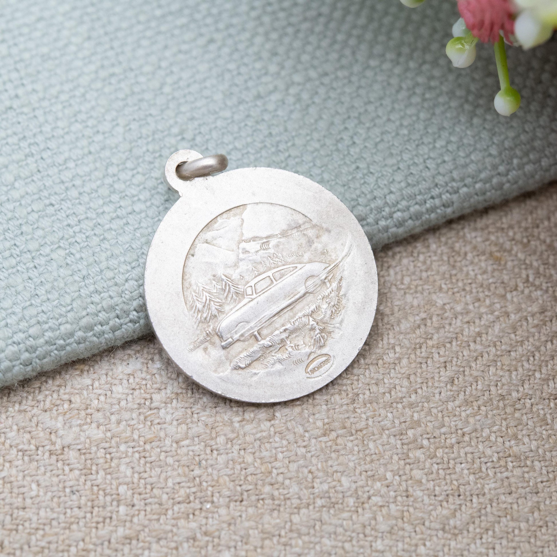 Vintage Sterling Silver St. Christopher Pendant - Large Circle Saint of Travelling | Christian Religious Jewellery | Detailed 3D Image