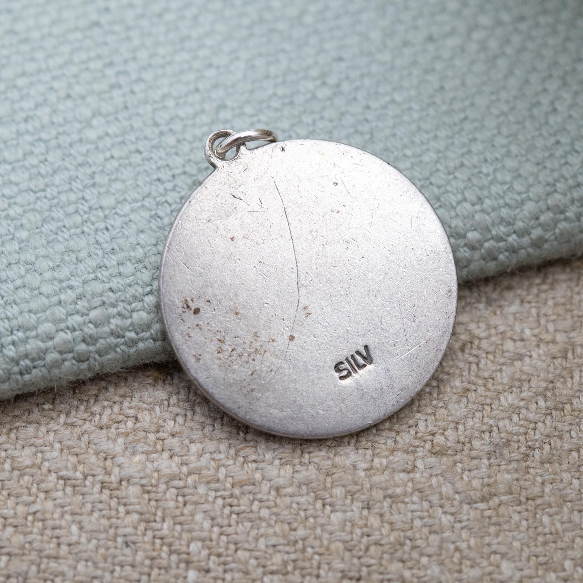 Vintage Sterling Silver St. Christopher Pendant - Embossed Relief and Textured Landscape | Saint of Travelling | Gift for Charm Bracelet