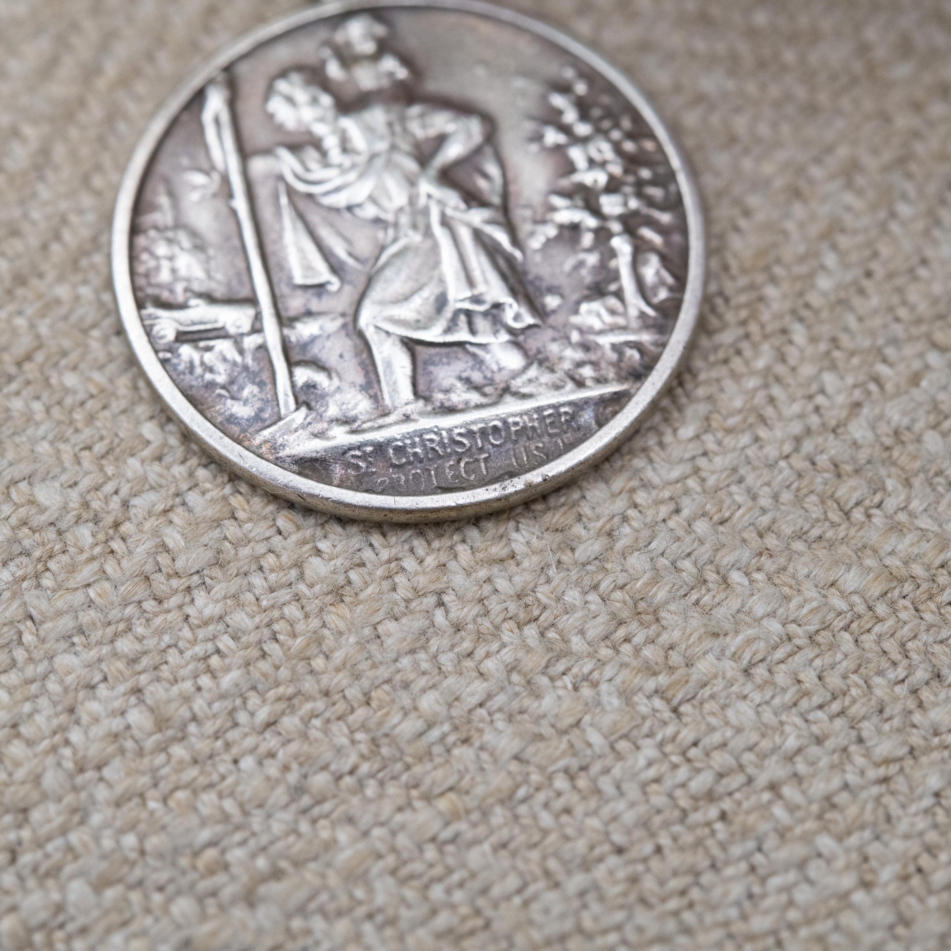 Vintage Sterling Silver St. Christopher Pendant - Embossed Relief and Textured Landscape | Saint of Travelling | Gift for Charm Bracelet