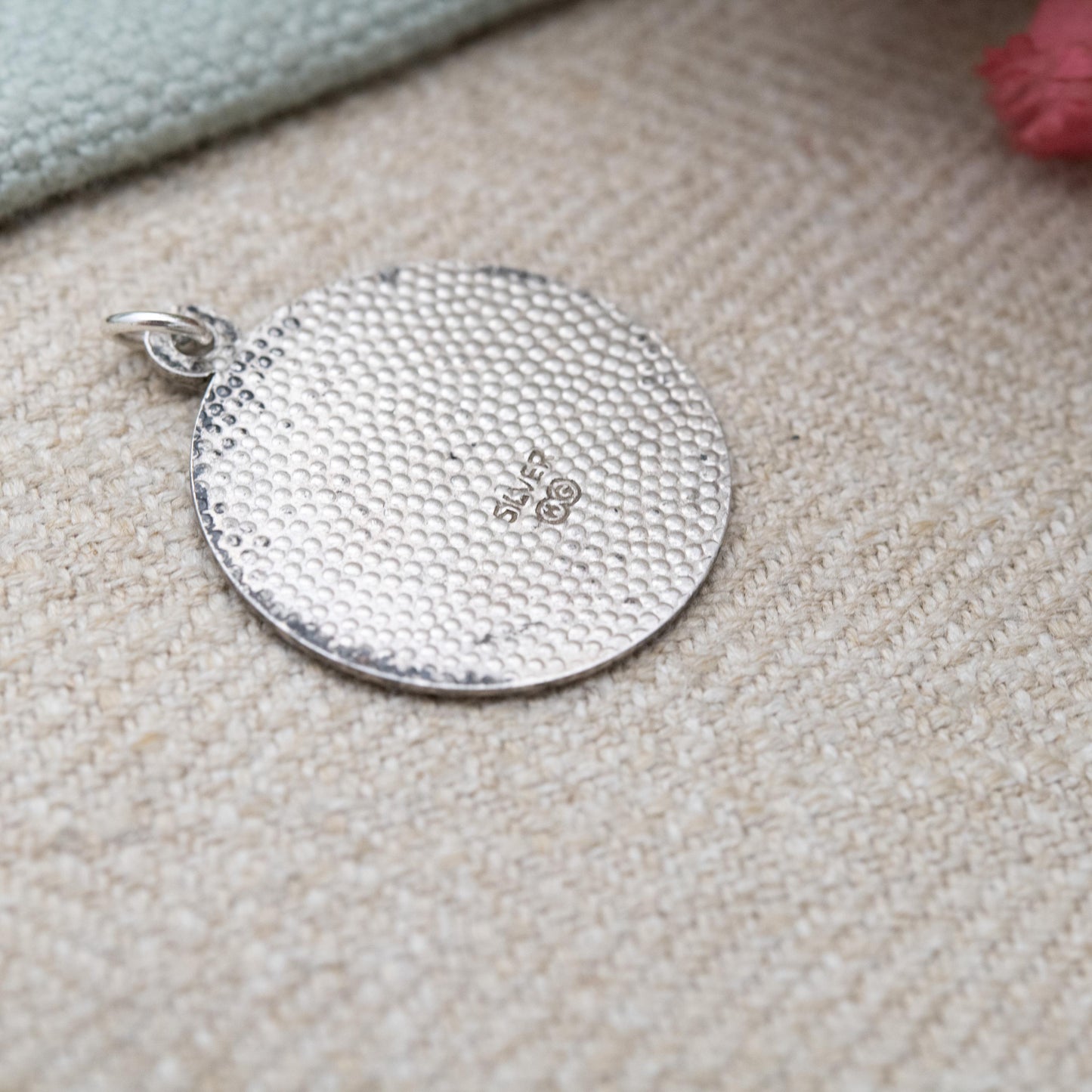 Vintage Sterling Silver St. Christopher Pendant - Embossed Relief | Geometric Circle Border | Saint of Travelling | Gift for Charm Bracelet