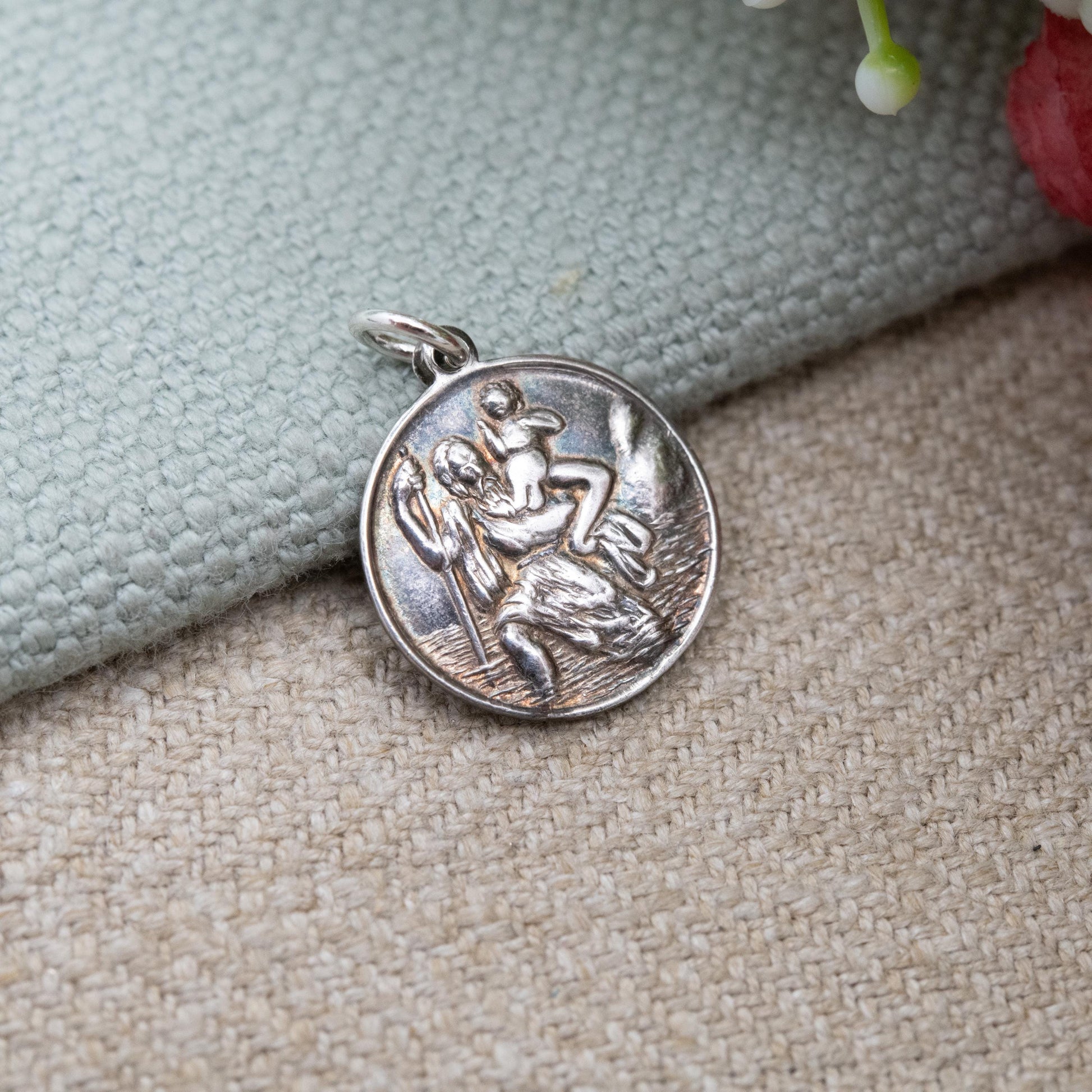 Vintage Sterling Silver St. Christopher Pendant - Embossed Relief | Saint of Travelling | Gift for Charm Bracelet