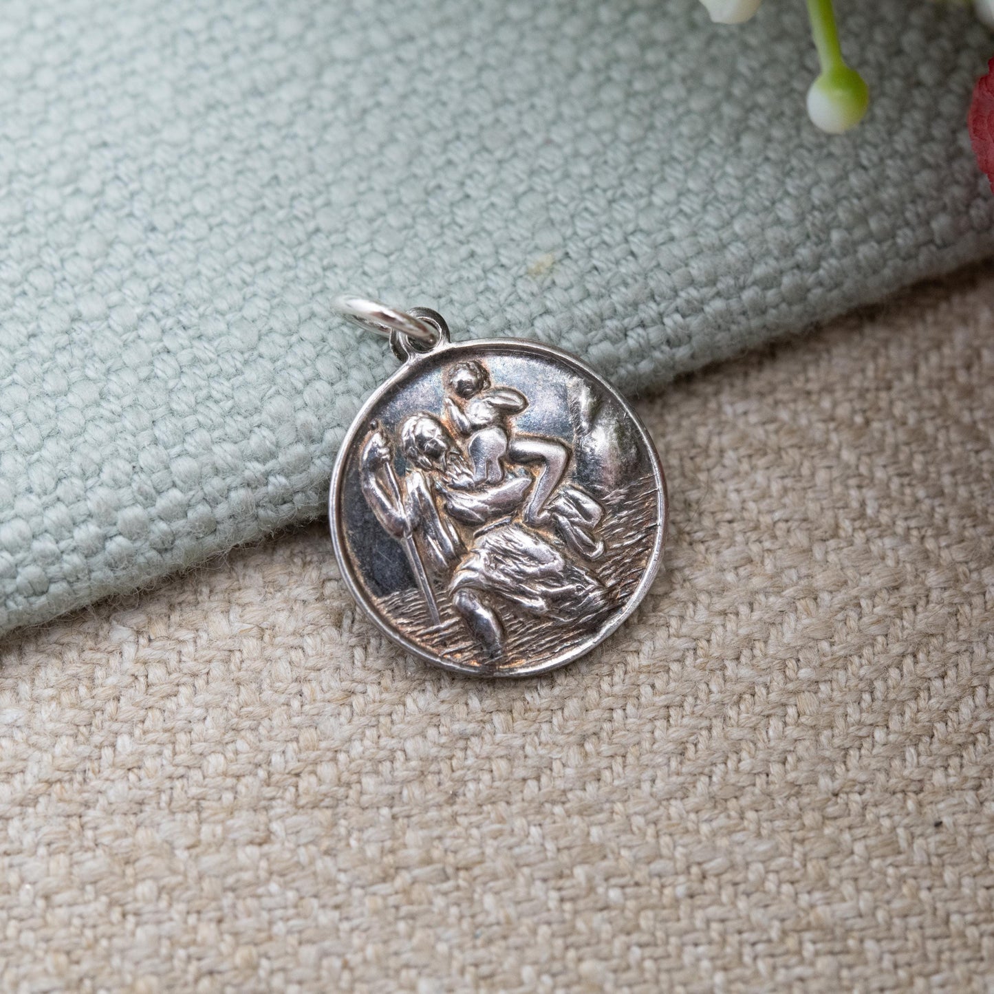 Vintage Sterling Silver St. Christopher Pendant - Embossed Relief | Saint of Travelling | Gift for Charm Bracelet