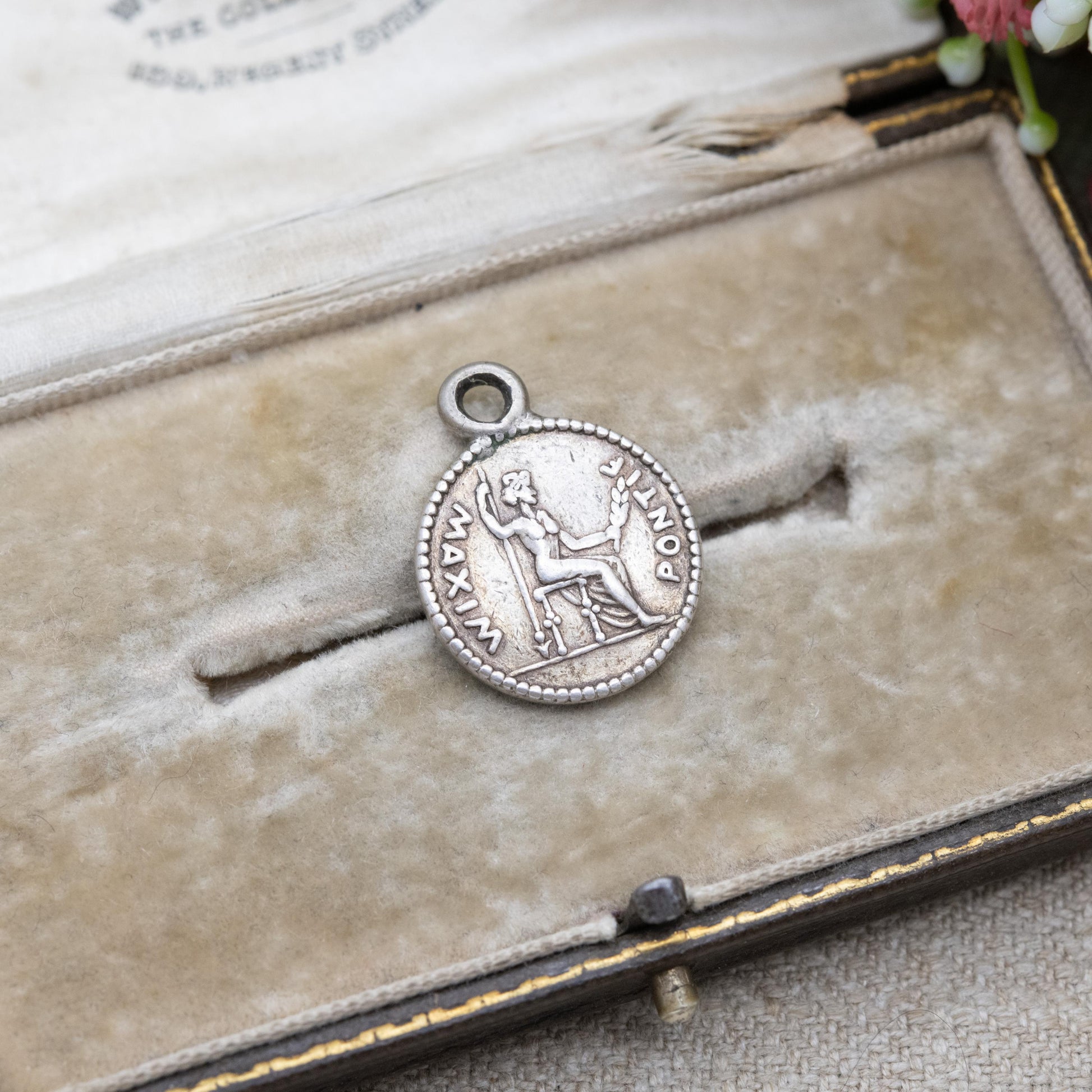 Vintage Silver Augustus Julius Caesar Coin Reproduction Pendant - Ancient Roman Maxim Pontif Charm | Italian Gift for Pendant Necklace
