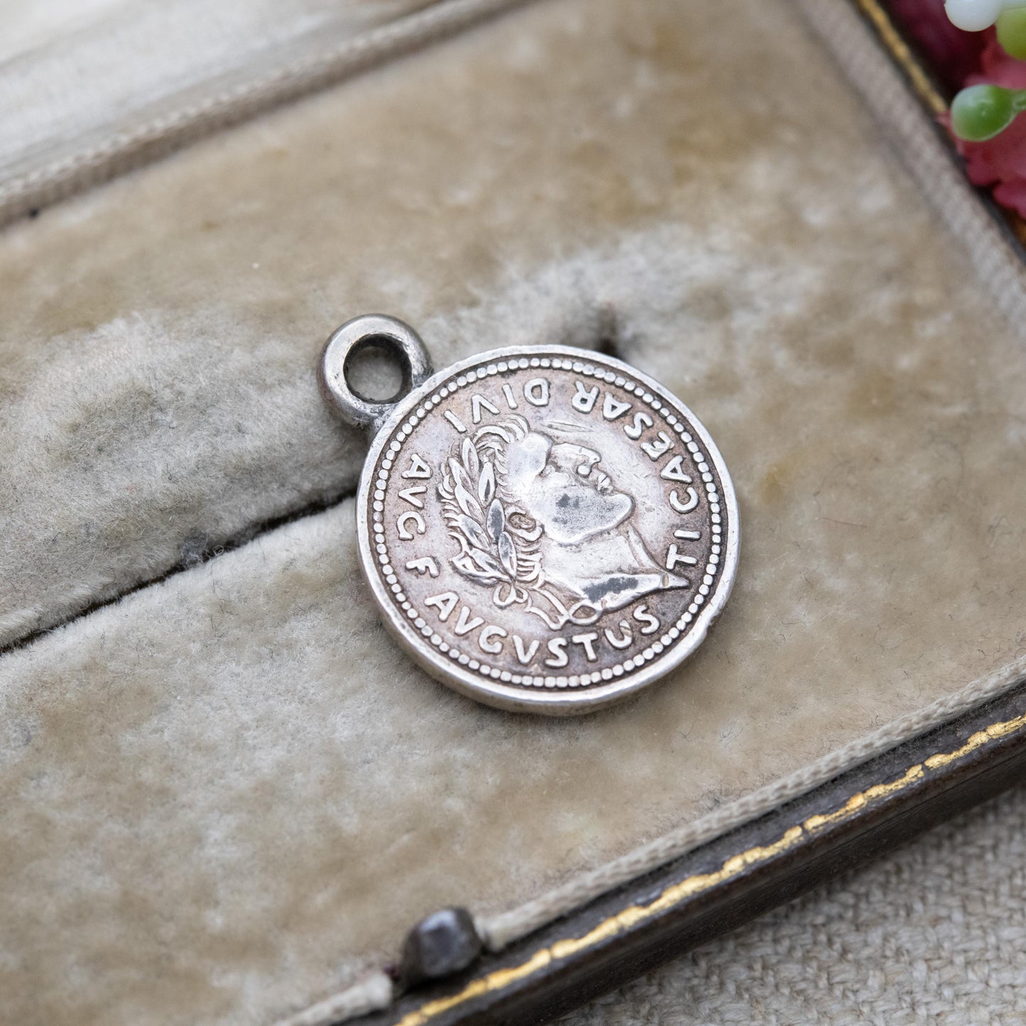Vintage Silver Augustus Julius Caesar Coin Reproduction Pendant - Ancient Roman Maxim Pontif Charm | Italian Gift for Pendant Necklace