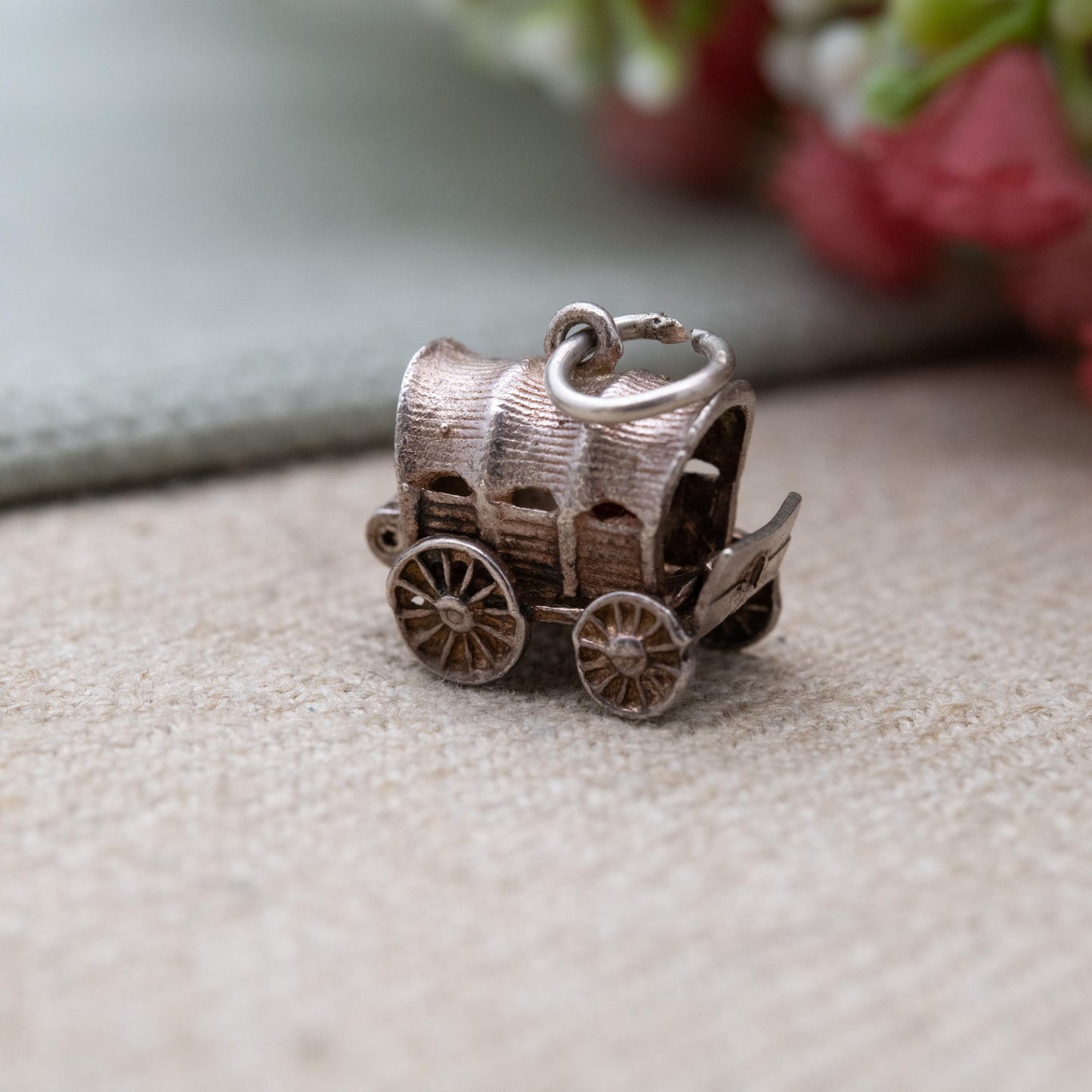 Vintage Silver and Enamel Opening Covered Wagon Charm Pendant - Pioneer Wagon | Wild West Gift for Charm Bracelet