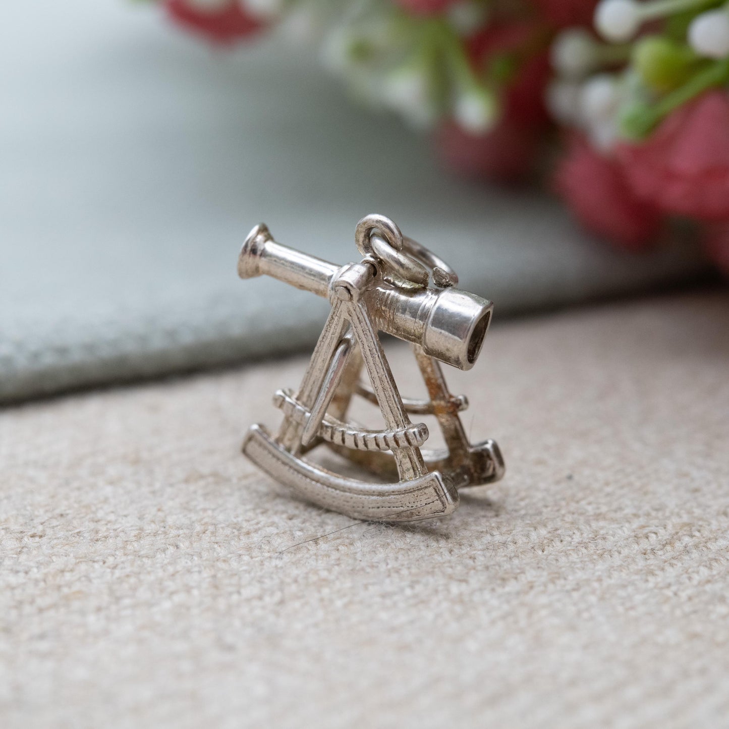 Vintage Sterling Silver Moving Sextant Telescope Compass Pendant - Miniature | Nautical | Maritime | Gift for Charm Bracelet Necklace