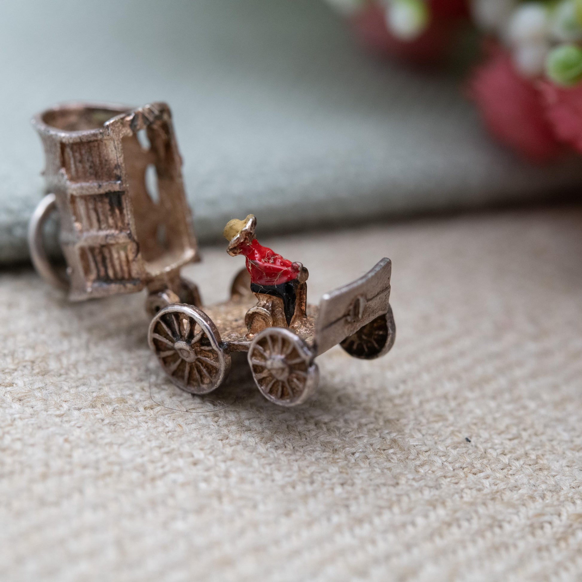 Vintage Silver and Enamel Opening Covered Wagon Charm Pendant - Pioneer Wagon | Wild West Gift for Charm Bracelet