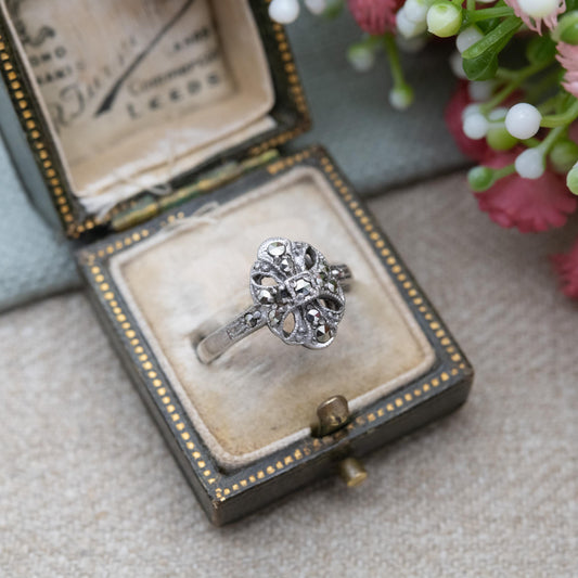 Vintage Sterling Silver Marcasite Art Deco Ring - Pretty Jewellery Gift for Her | UK Size - M | US Size - 6 1/4