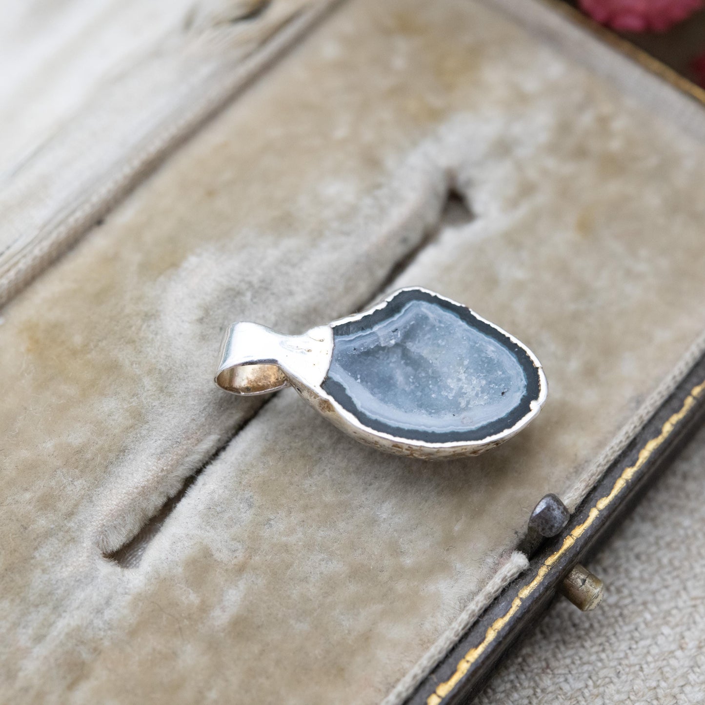 Silver Druzy Quartz Pendant - Sparkly Blue and White Crystal Gemstone | Gift for Charm Pendant Necklace