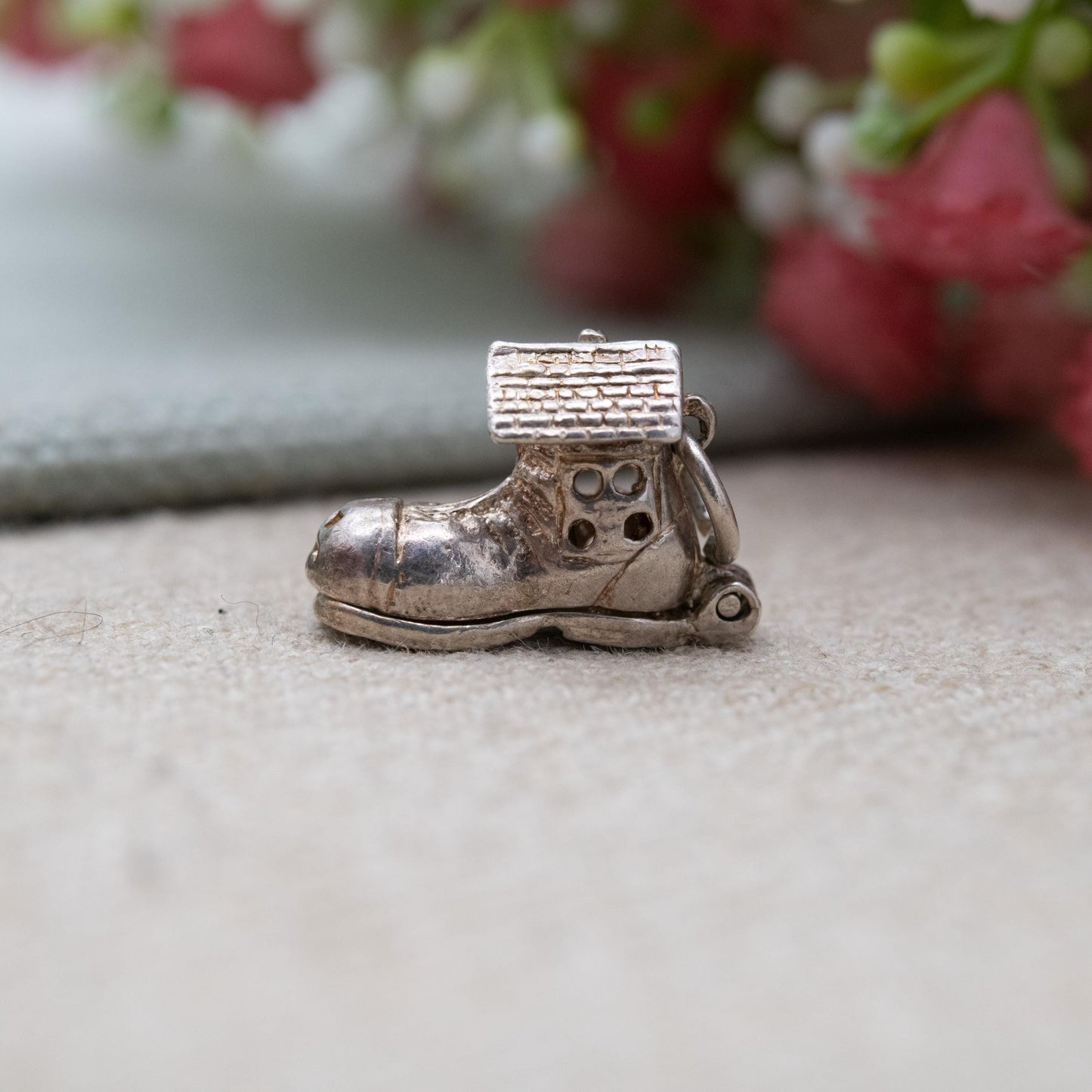 Vintage Sterling Silver and Enamel Opening There Was an Old Woman Who Lived in a Shoe Charm - Gift for Charm Bracelet Necklace Stack