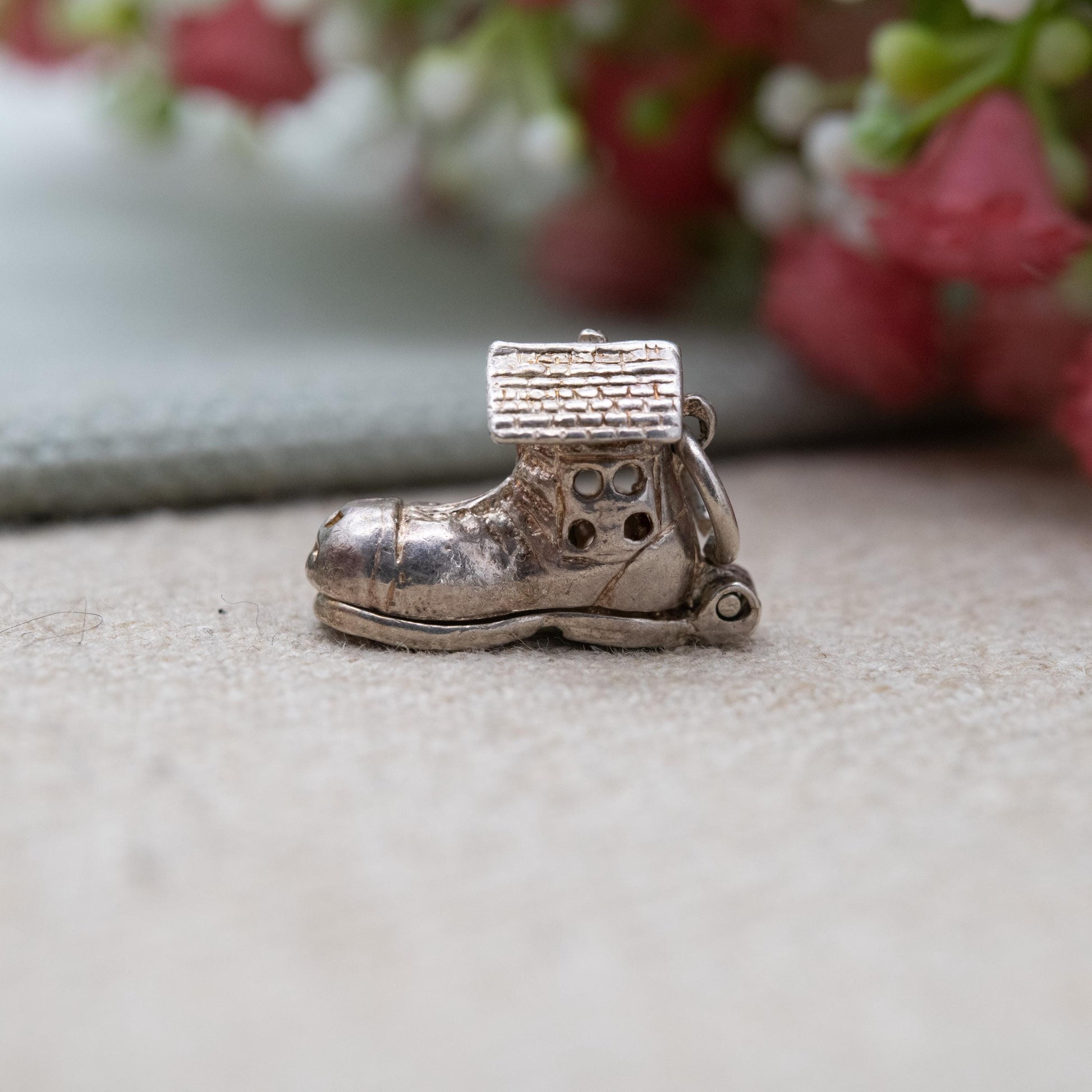 Vintage Sterling Silver and Enamel Opening There Was an Old Woman Who Lived in a Shoe Charm - Gift for Charm Bracelet Necklace Stack