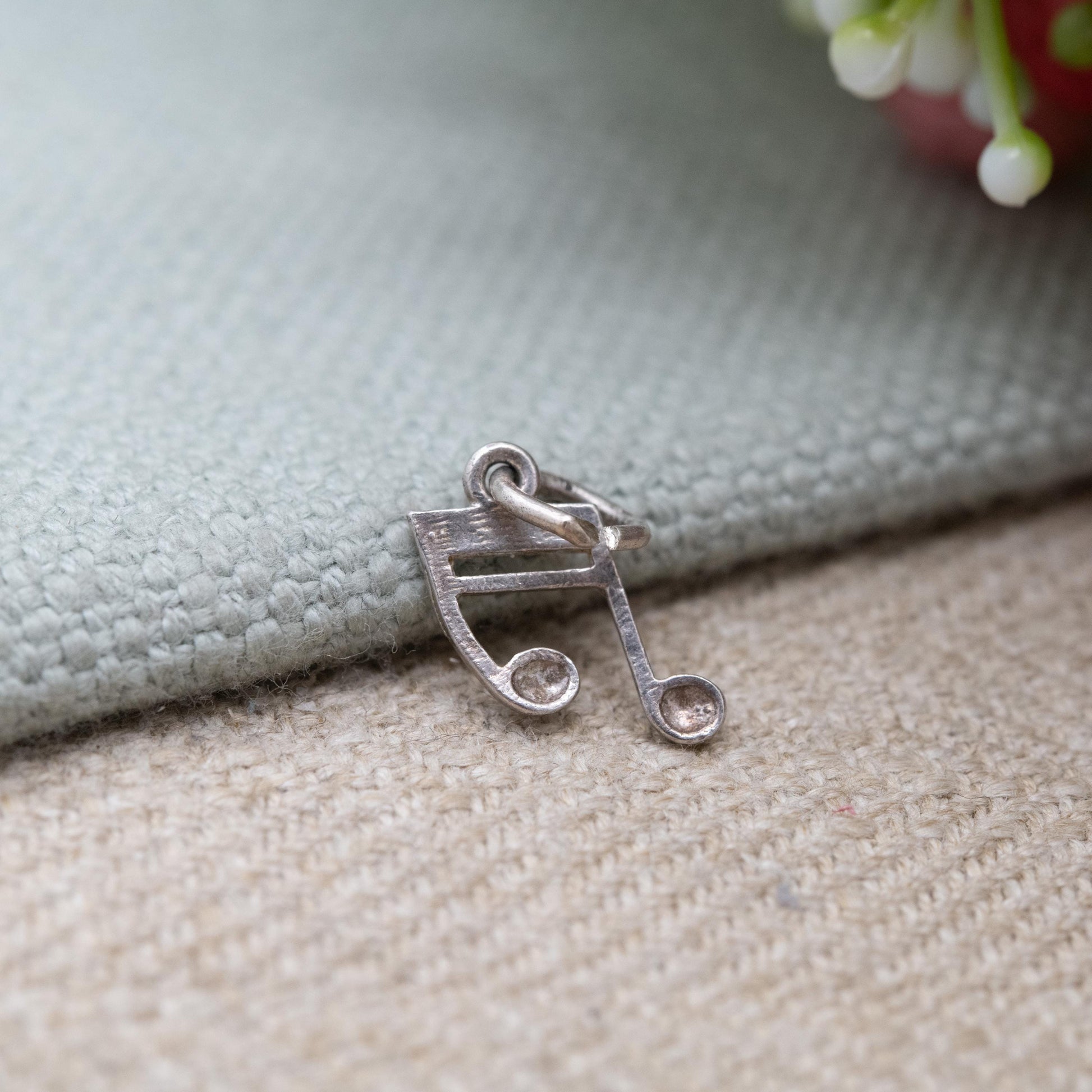 Vintage Sterling Silver Musical Note Charm Pendant - Slanted Beamed Sixteenth Note | Music Lover | Souvenir Gift for Charm Bracelet