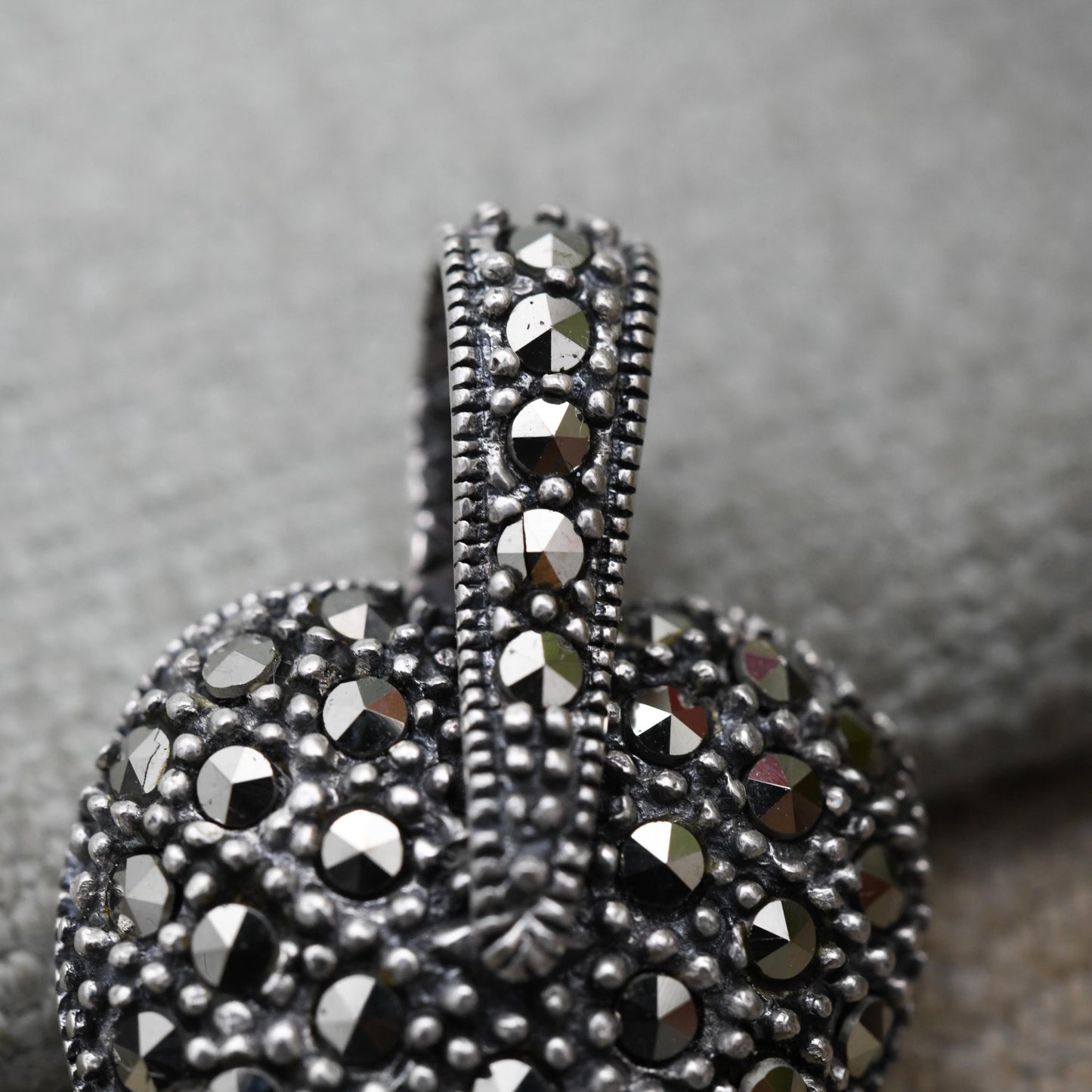 Vintage Sterling Silver Heart Locket Pendant with Marcasite Stones - Puffed Love Heart Shape | Romantic Gift for Her