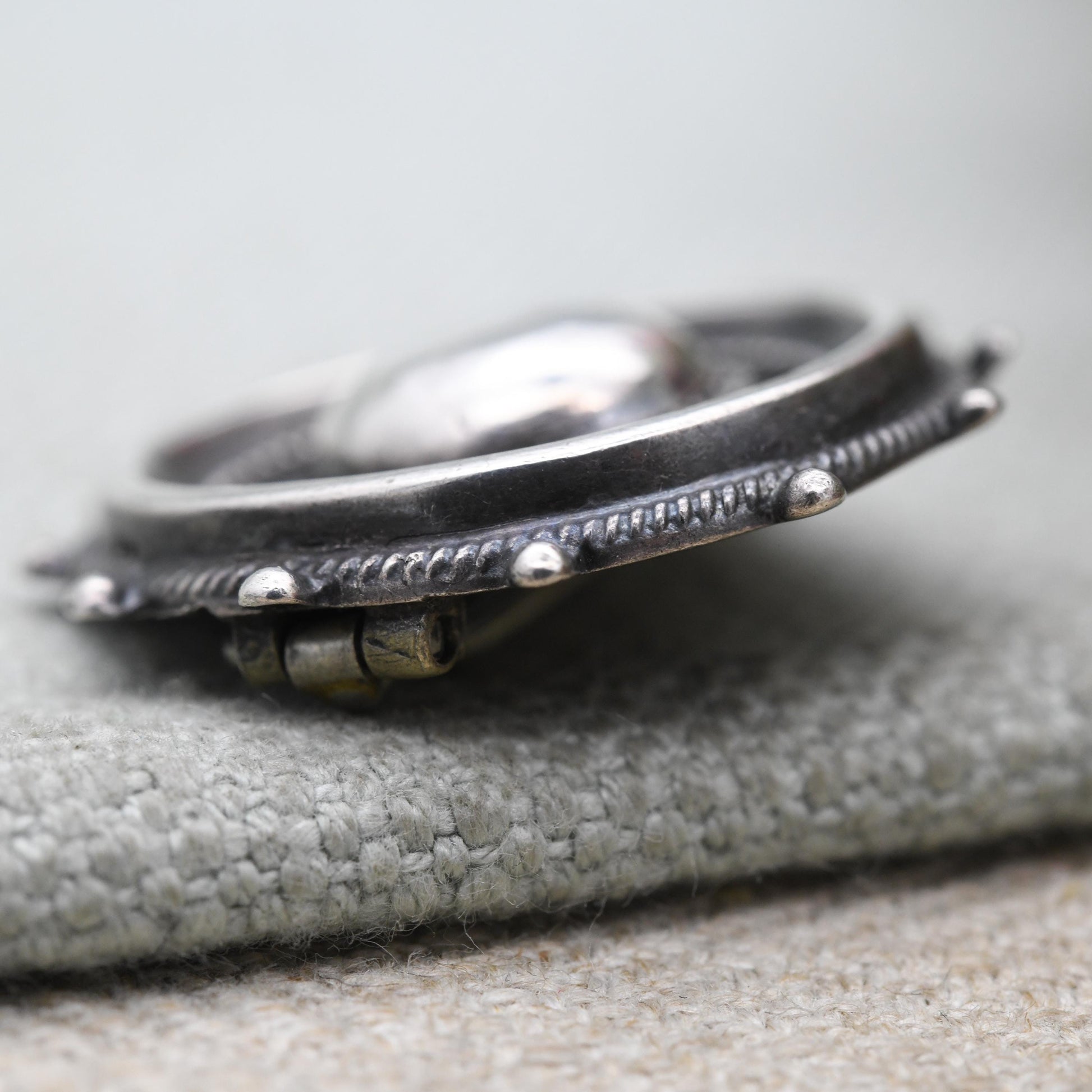 Antique Victorian Sterling Silver Etruscan Revival Brooch - Circular Rope Twist Beaded Brooch | Unisex Gift