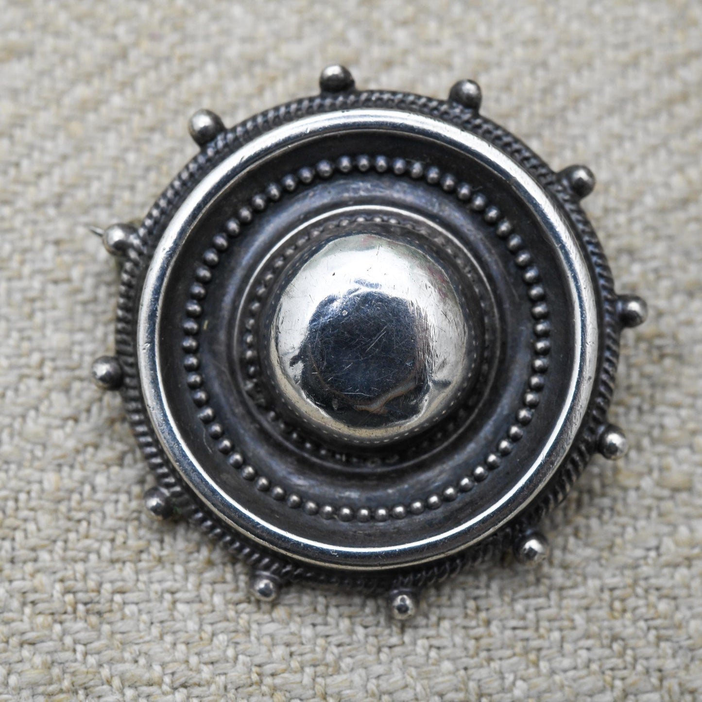 Antique Victorian Sterling Silver Etruscan Revival Brooch - Circular Rope Twist Beaded Brooch | Unisex Gift