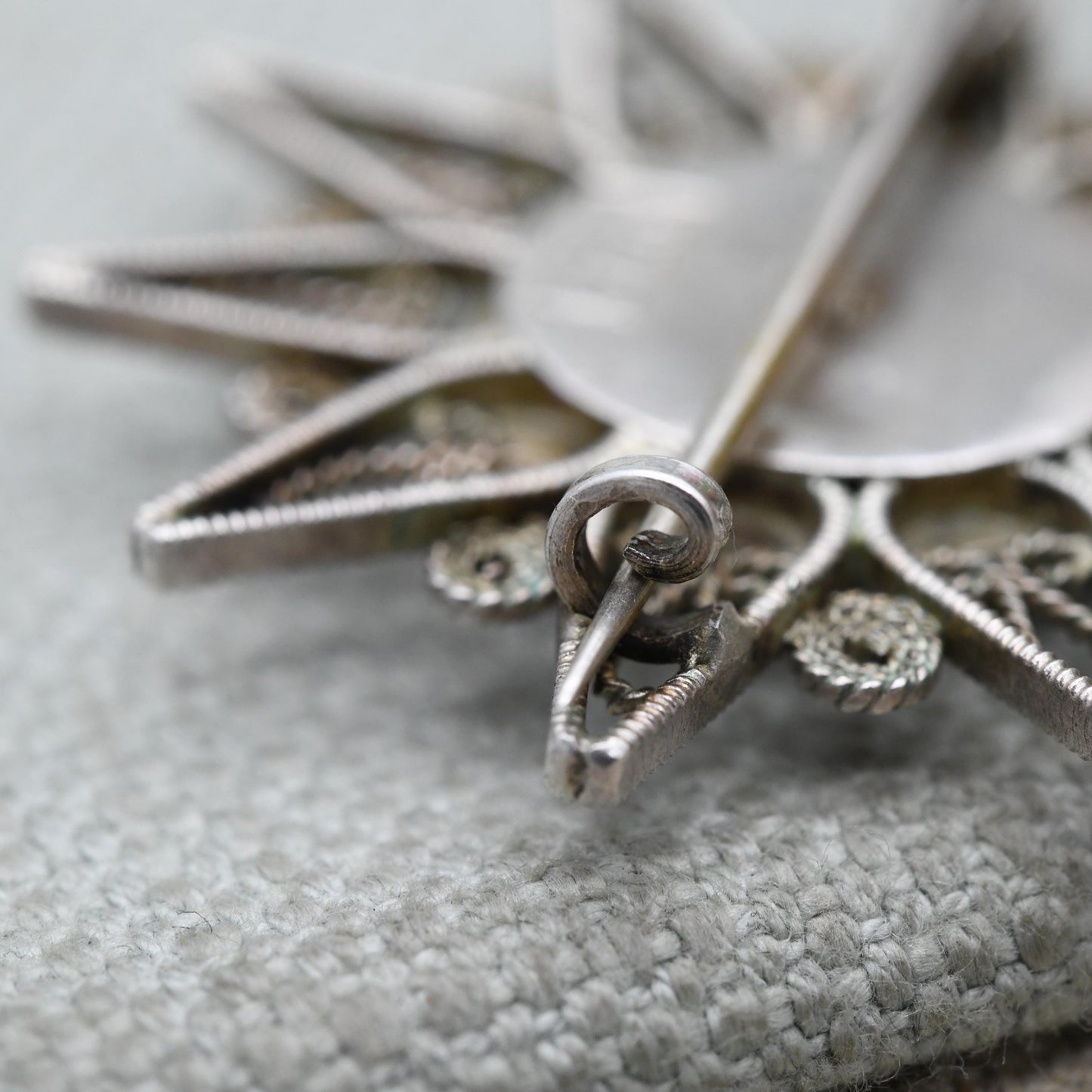 Vintage Egyptian Silver Filigree and Black Stone Brooch - Ibex Gazelle Openwork Design | Circular Cabochon Pin