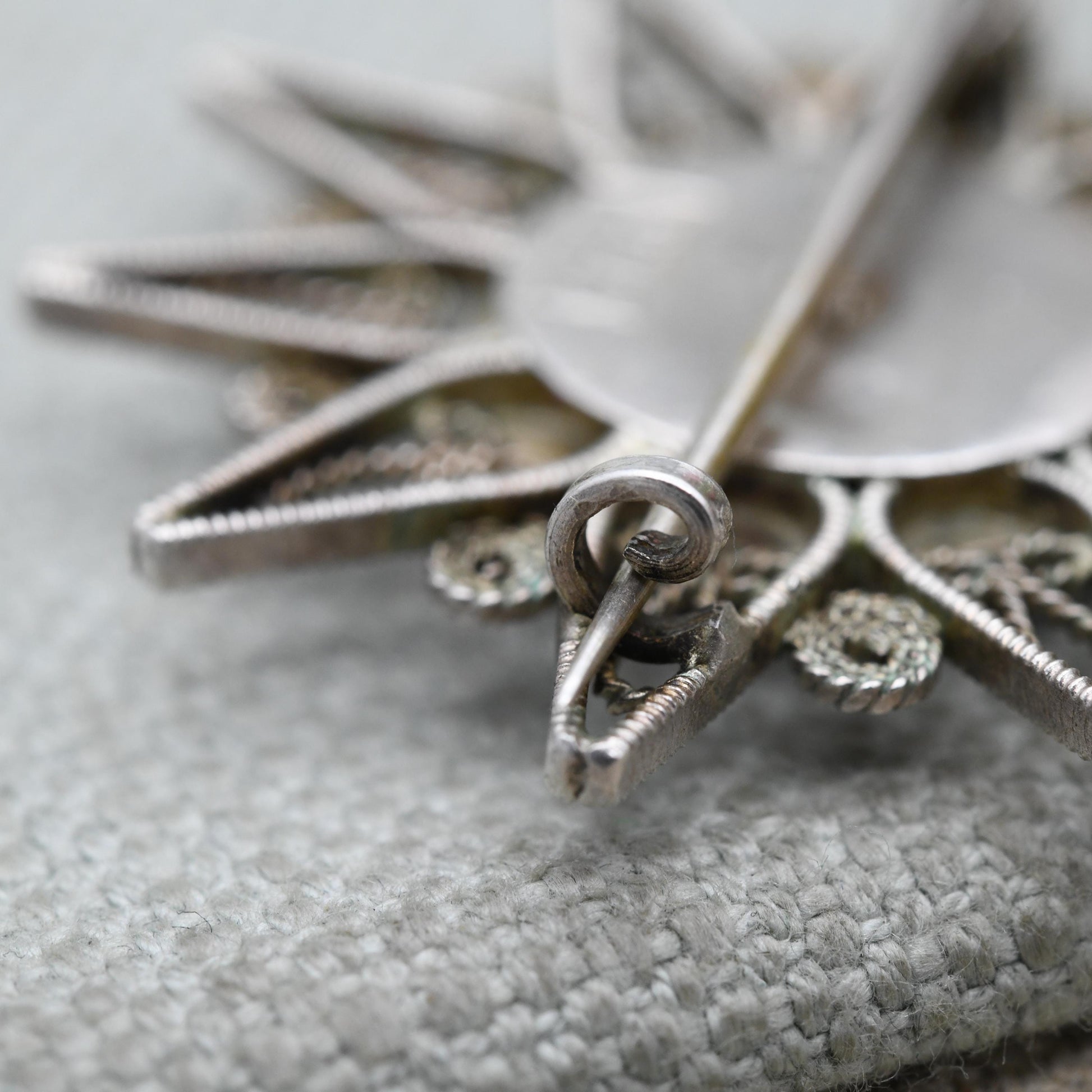 Vintage Egyptian Silver Filigree and Black Stone Brooch - Ibex Gazelle Openwork Design | Circular Cabochon Pin