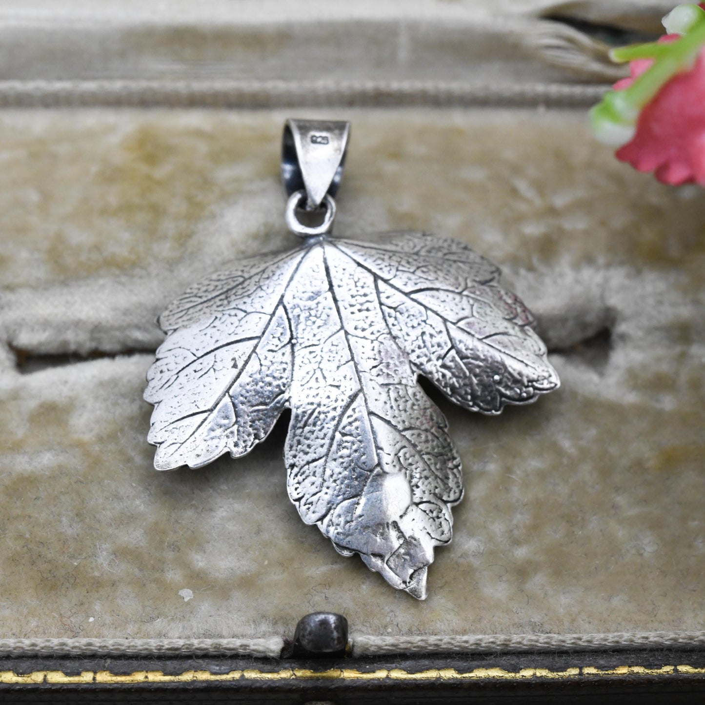 Vintage Sterling Silver Maple Leaf Pendant - Textured Floral Charm | Gift for Her Chain Necklace