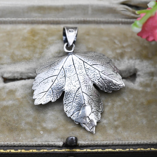 Vintage Sterling Silver Maple Leaf Pendant - Textured Floral Charm | Gift for Her Chain Necklace
