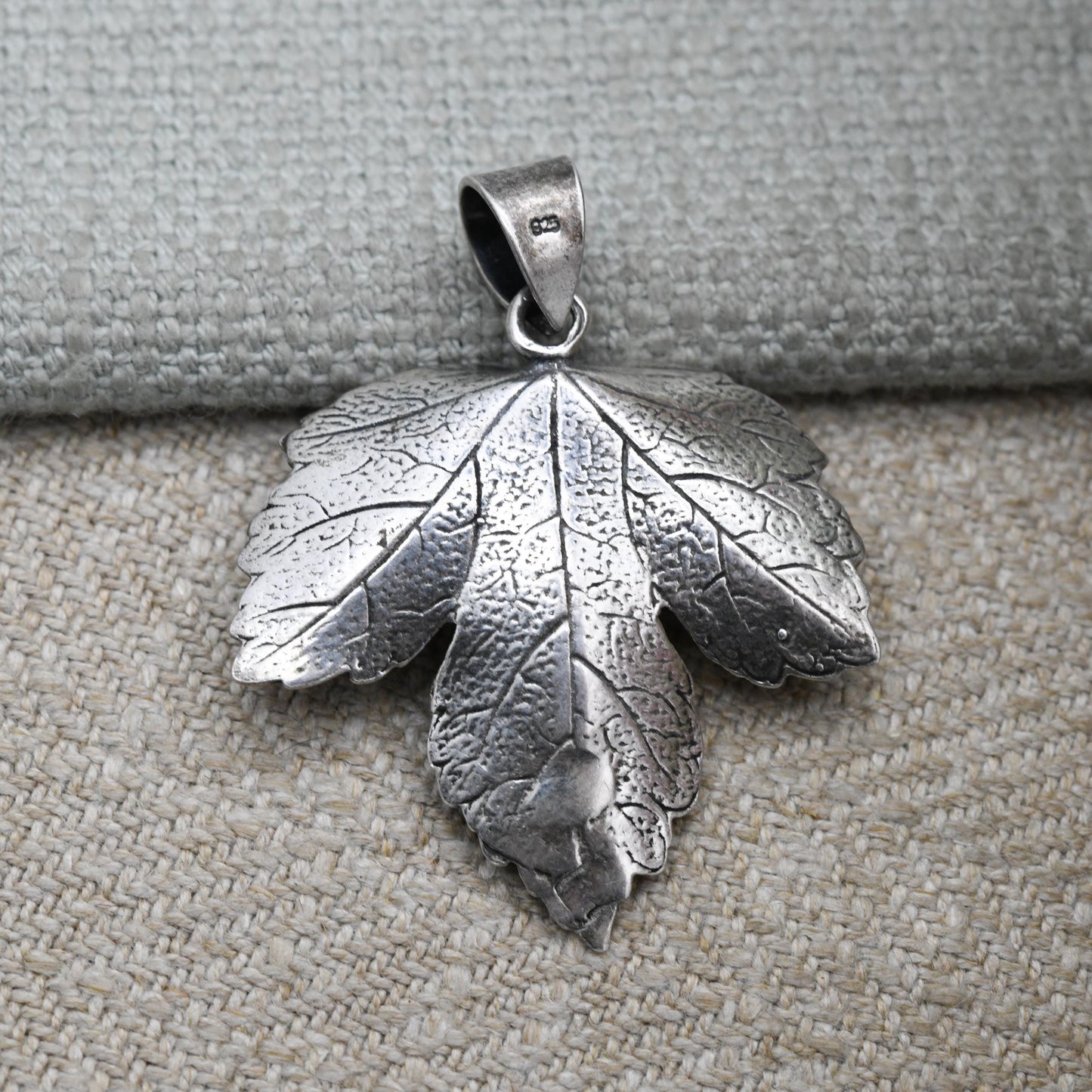Vintage Sterling Silver Maple Leaf Pendant - Textured Floral Charm | Gift for Her Chain Necklace