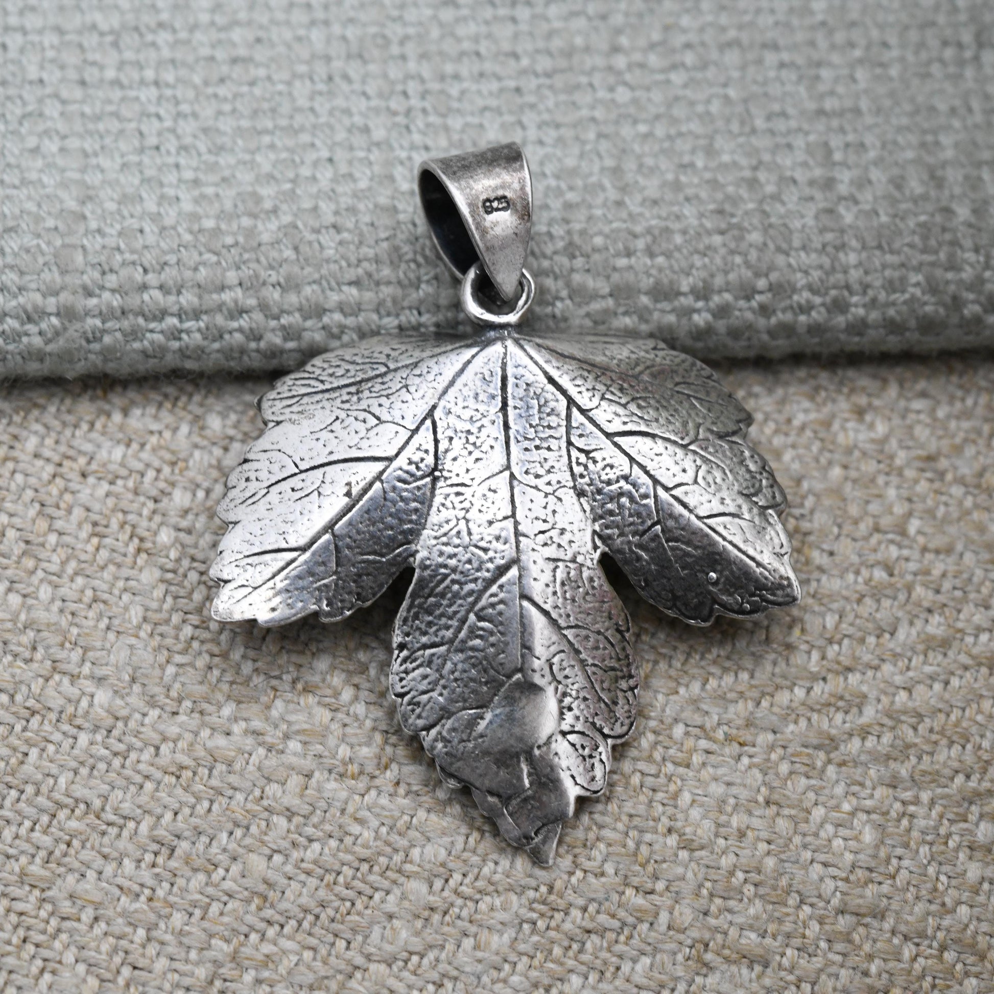Vintage Sterling Silver Maple Leaf Pendant - Textured Floral Charm | Gift for Her Chain Necklace