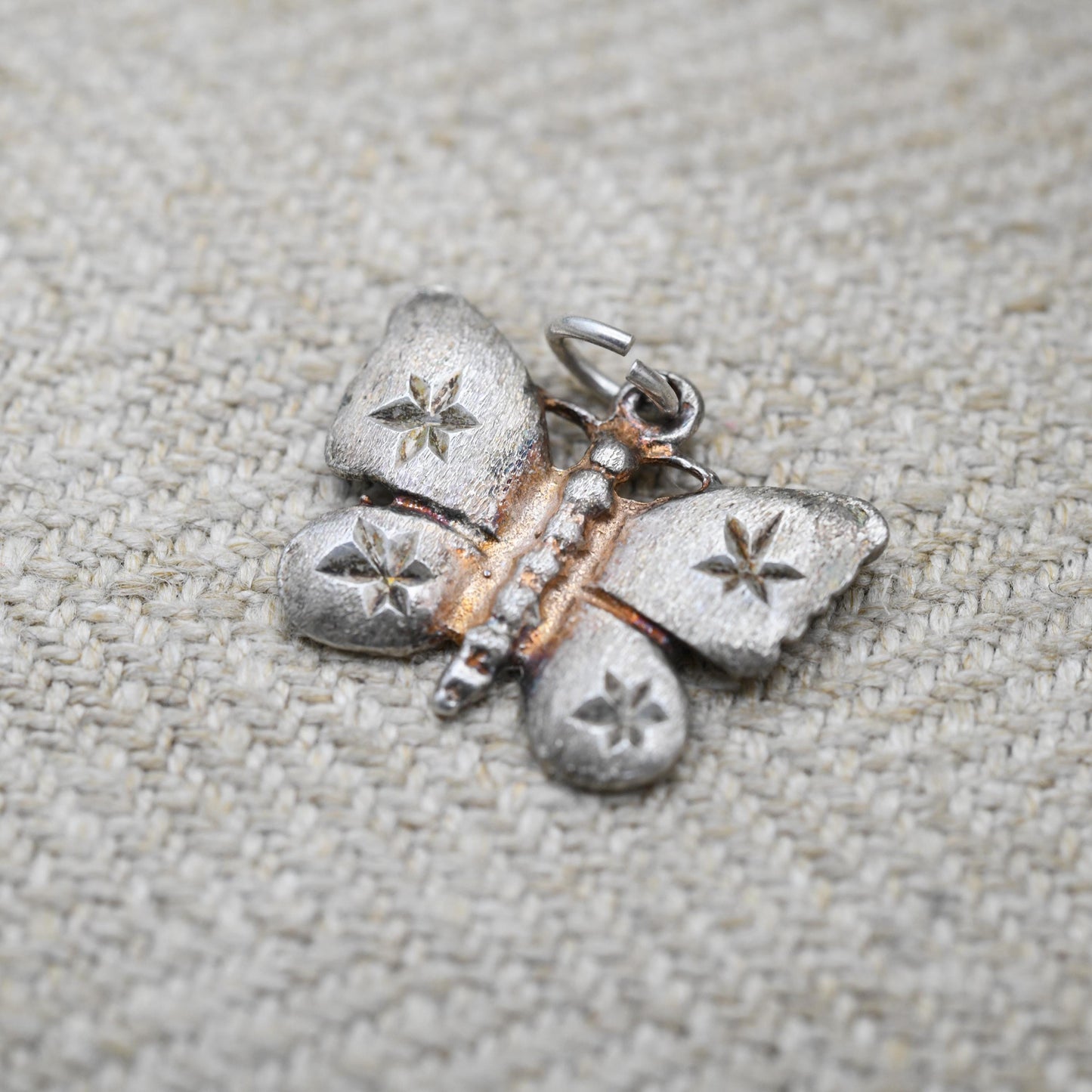 Vintage Sterling Silver Butterfly Charm Pendant - Diamond Cut Star Pattern Wings | Pendant Charm Necklace Stack