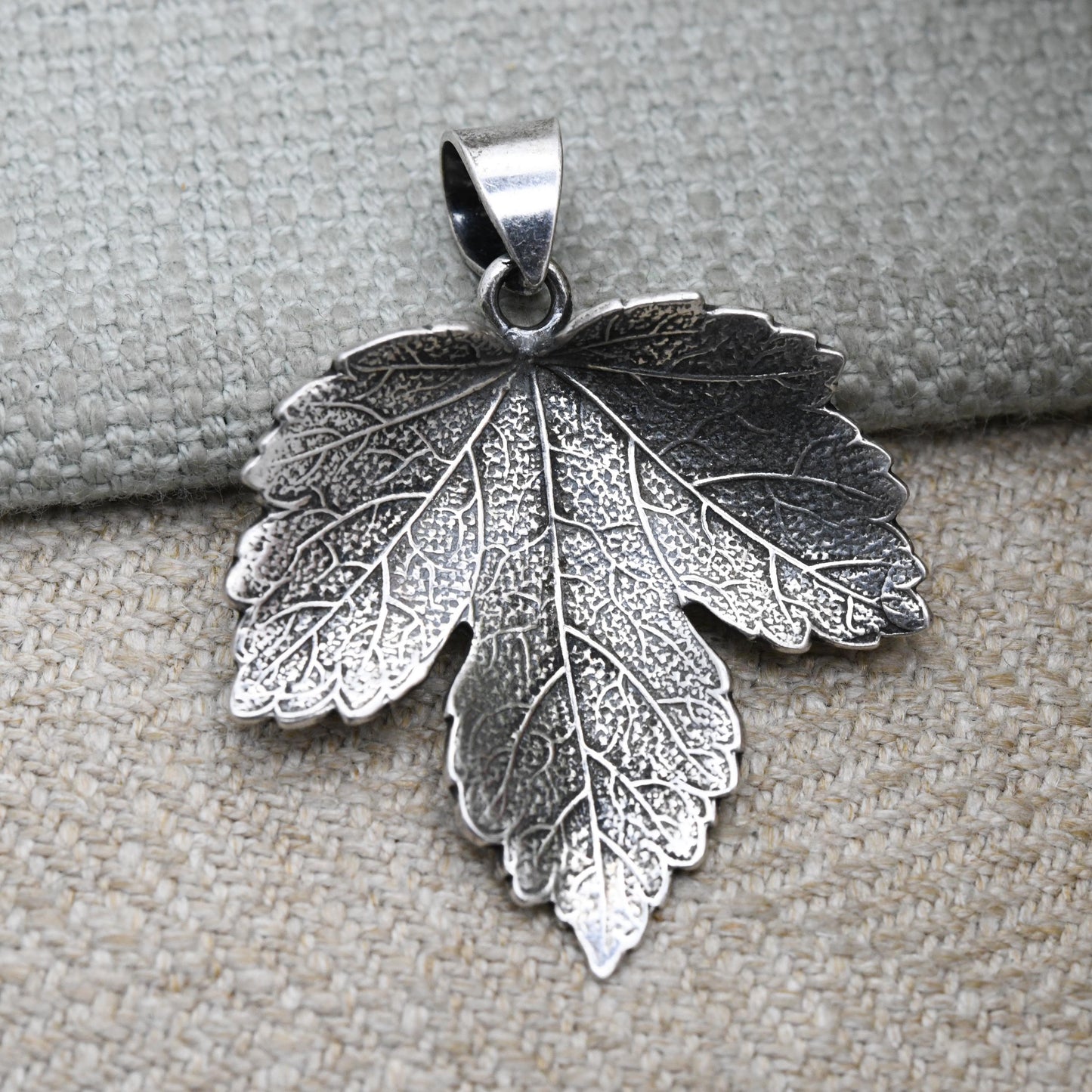 Vintage Sterling Silver Maple Leaf Pendant - Textured Floral Charm | Gift for Her Chain Necklace