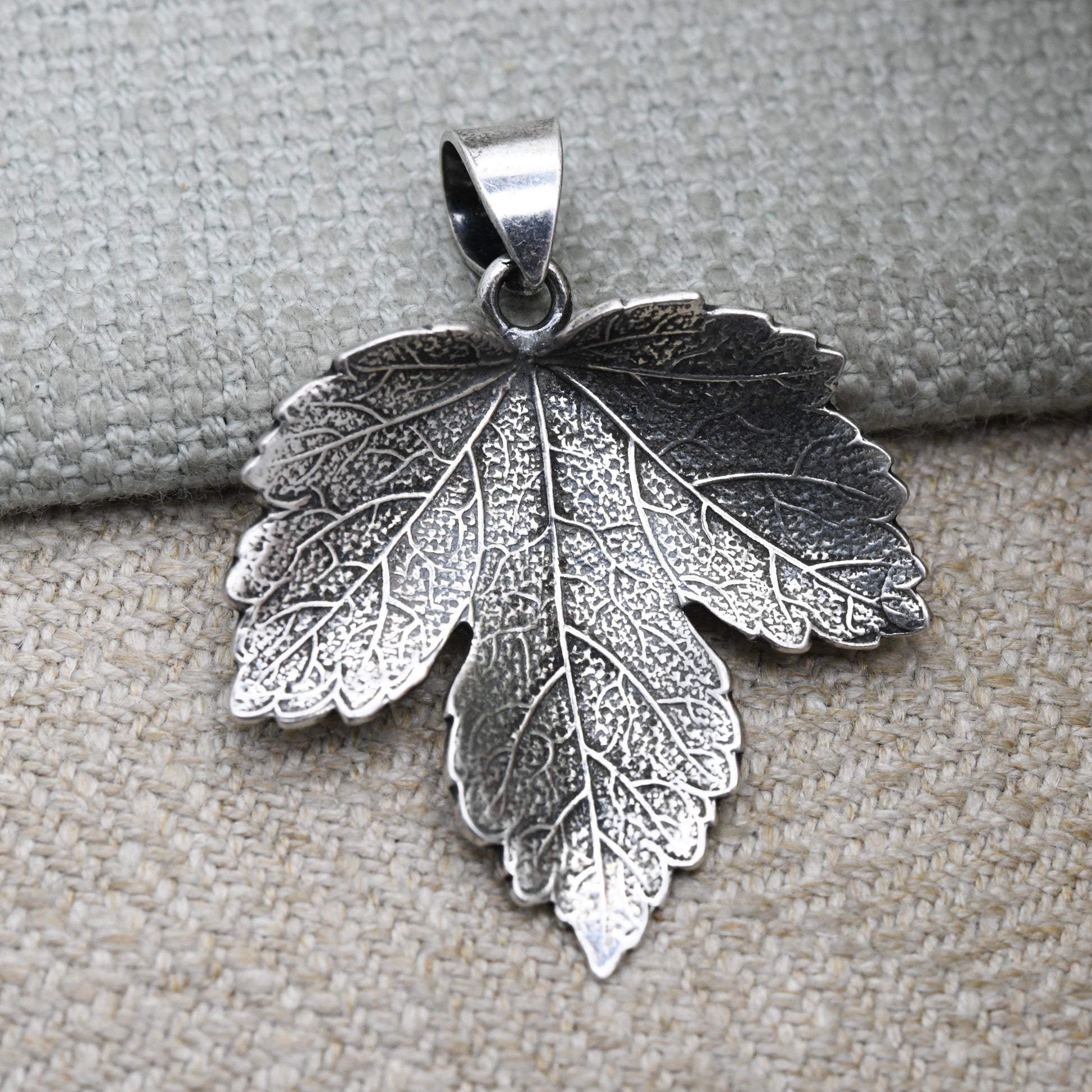 Vintage Sterling Silver Maple Leaf Pendant - Textured Floral Charm | Gift for Her Chain Necklace