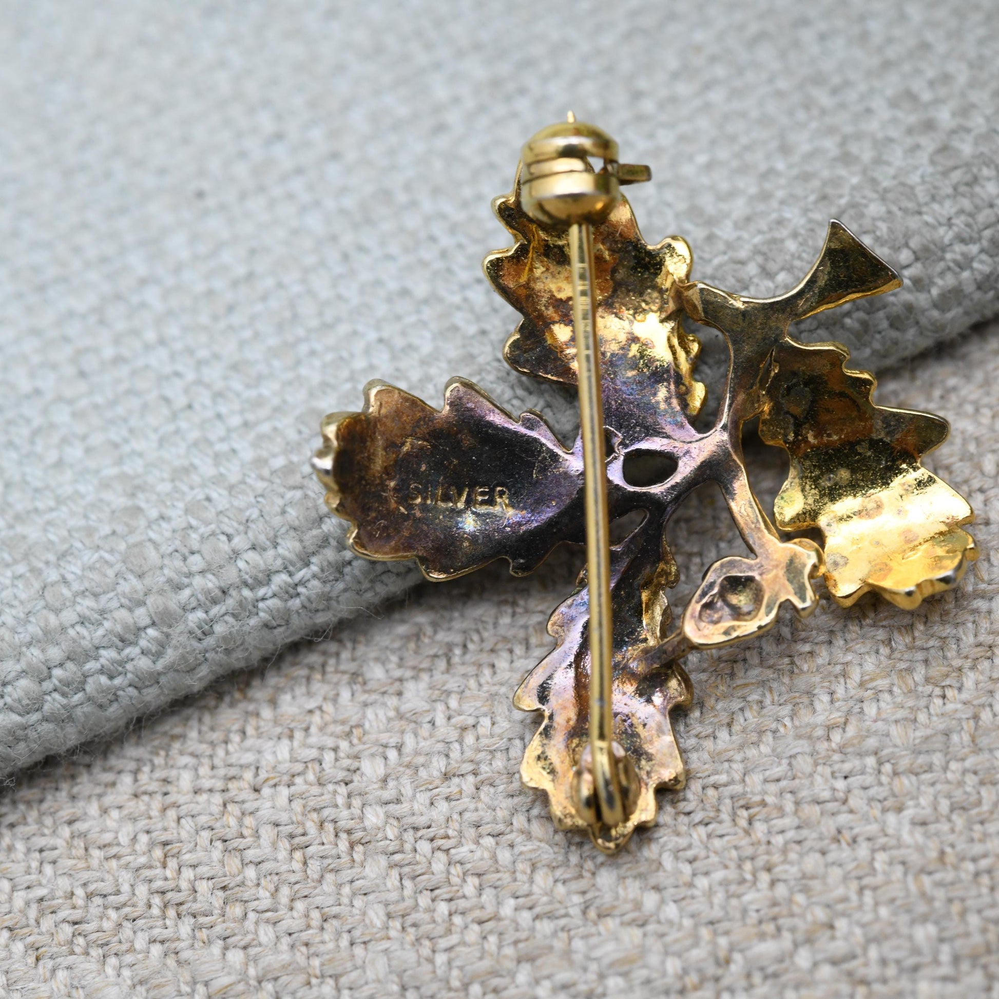 Vintage Sterling Silver Gold Plated Oak Tree Leaf Brooch - Silver England Souvenir | Nature Pin | Gift for Nature Lover