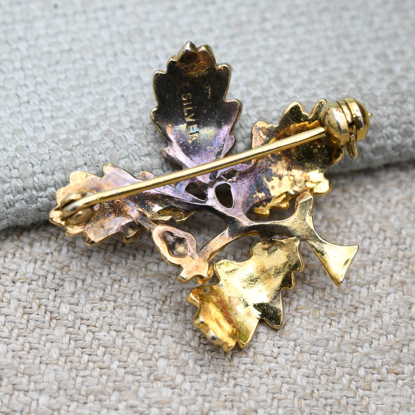 Vintage Sterling Silver Gold Plated Oak Tree Leaf Brooch - Silver England Souvenir | Nature Pin | Gift for Nature Lover