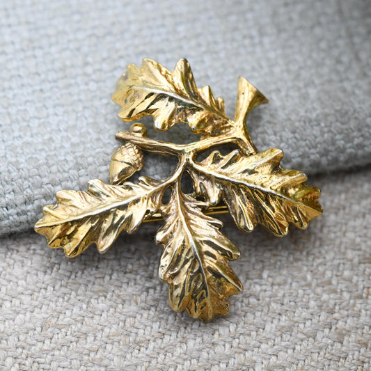 Vintage Sterling Silver Gold Plated Oak Tree Leaf Brooch - Silver England Souvenir | Nature Pin | Gift for Nature Lover