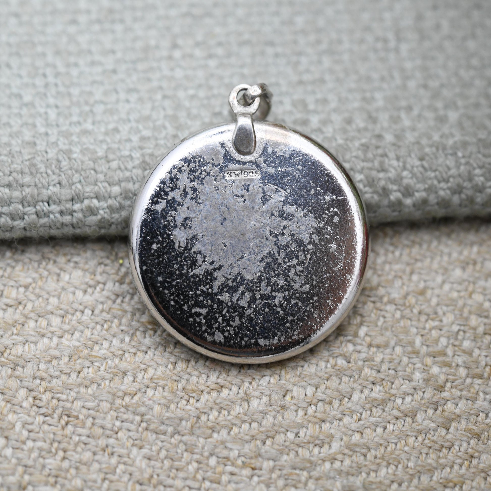 Vintage Sterling Silver Floral Pendant - Painted Flower Design | Small Circle Gift for Necklace