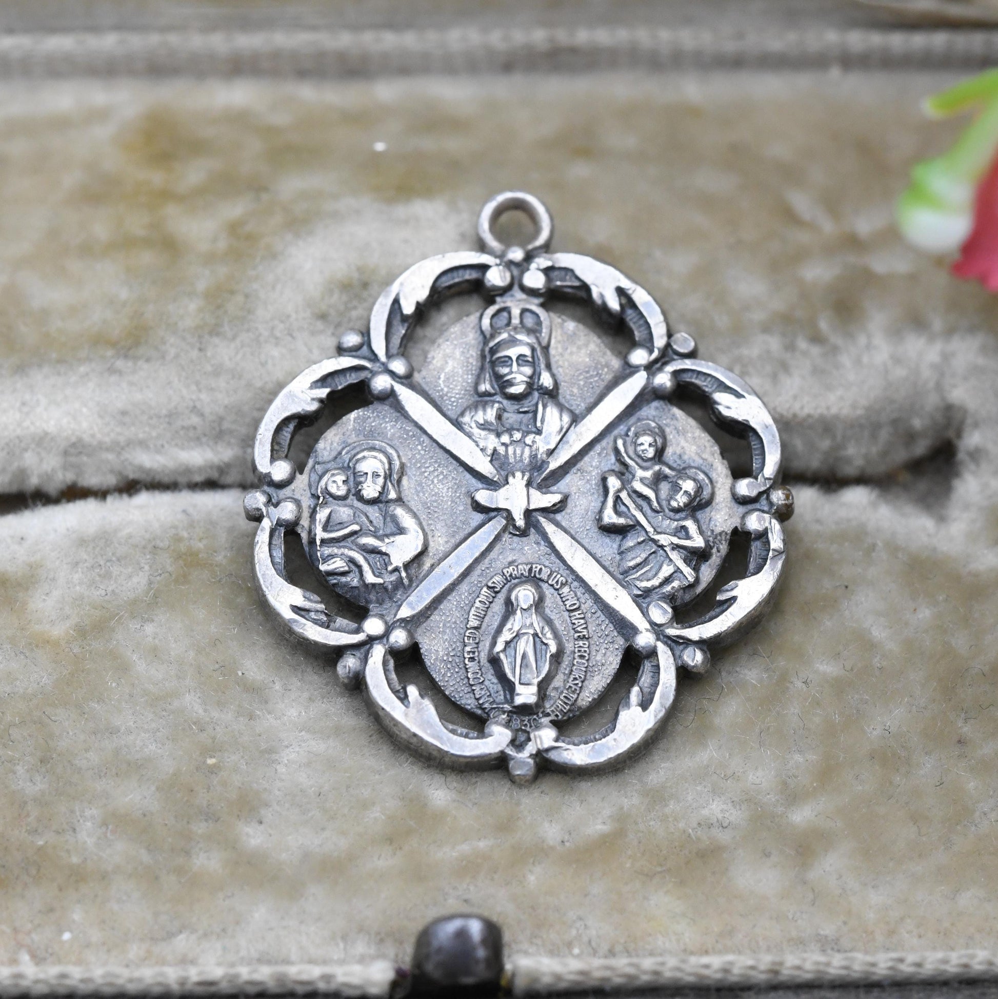 Vintage Sterling Silver I'm a Catholic Call a Priest Four Way Medal Pendant - Religious Jewellery | Gift for Charm Necklace