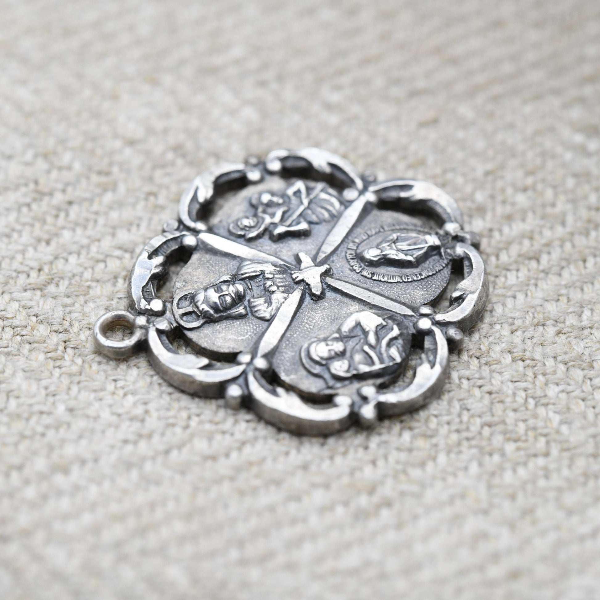 Vintage Sterling Silver I'm a Catholic Call a Priest Four Way Medal Pendant - Religious Jewellery | Gift for Charm Necklace