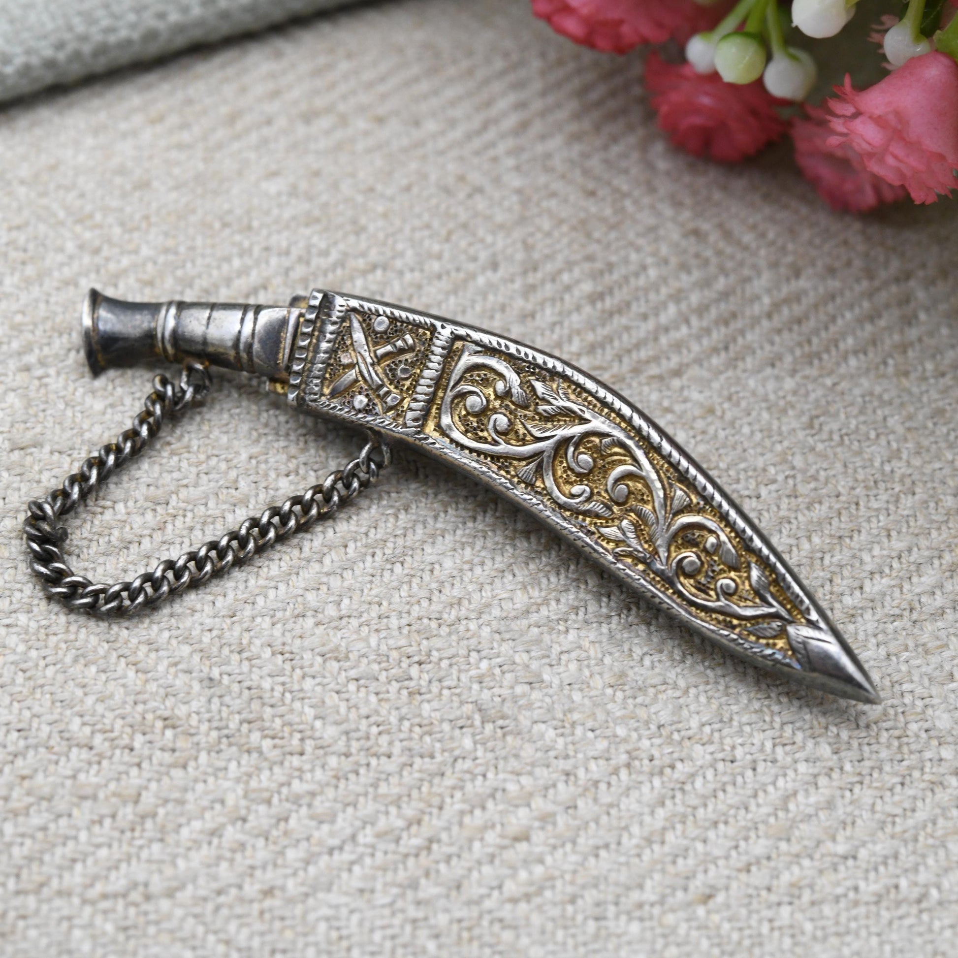 Vintage Silver Gurkha Khukuri Brooch - Nepalese Traditional Knife | British Armed Forces Tie Pin