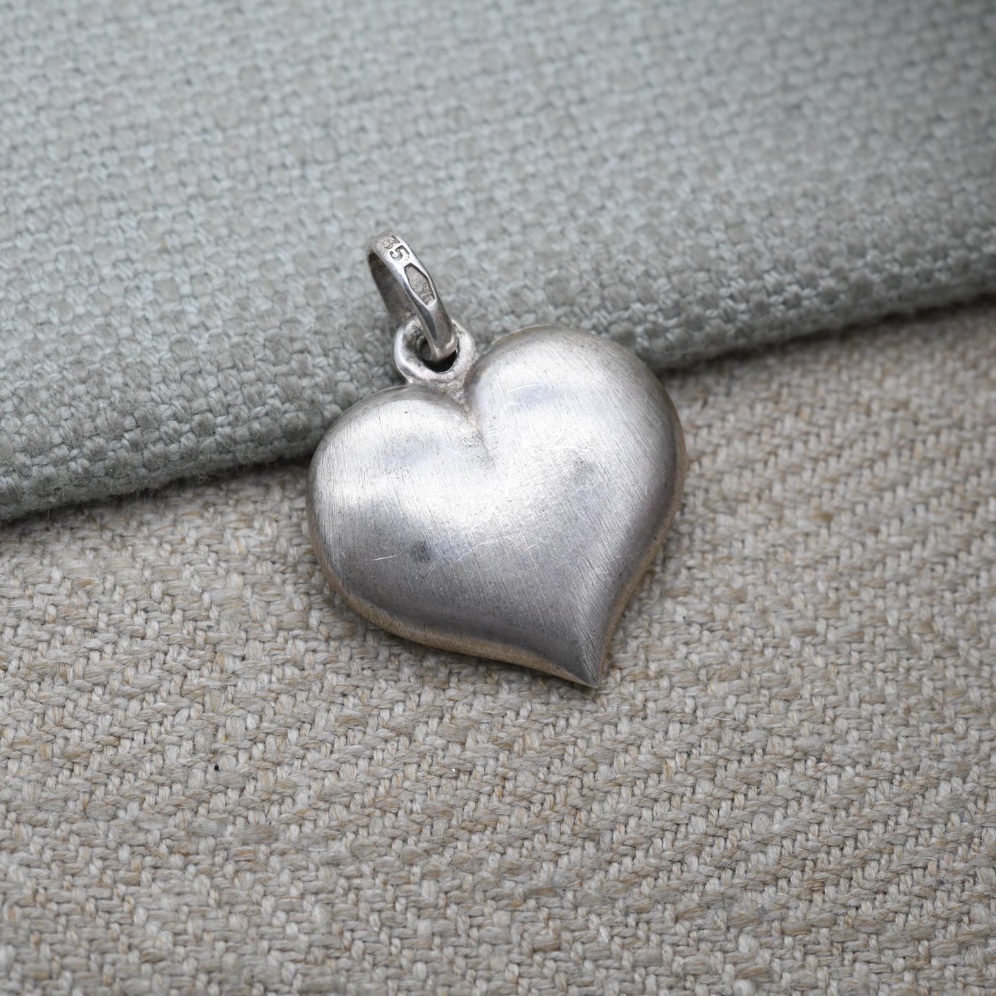 Vintage European Silver Puff Heart Pendant - Romantic Love Heart Gift for Her Necklace Chain