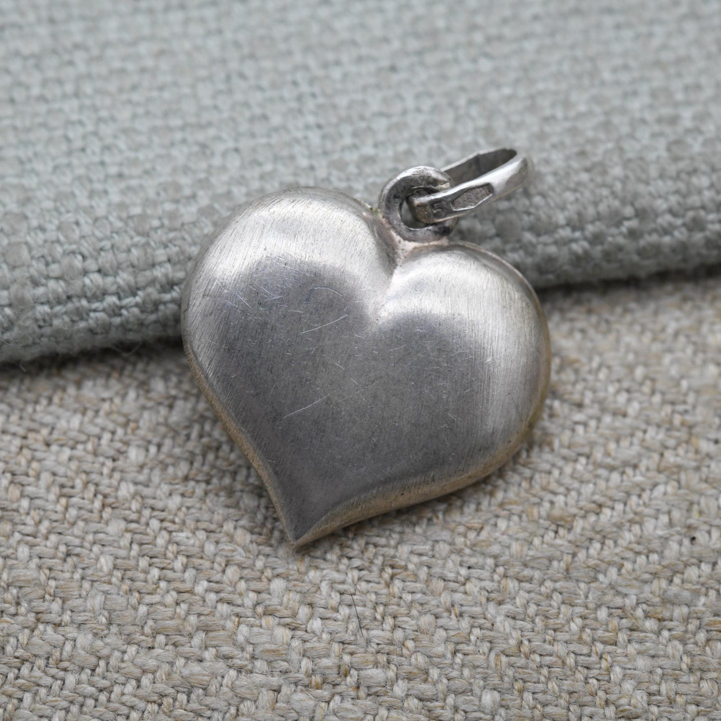 Vintage European Silver Puff Heart Pendant - Romantic Love Heart Gift for Her Necklace Chain