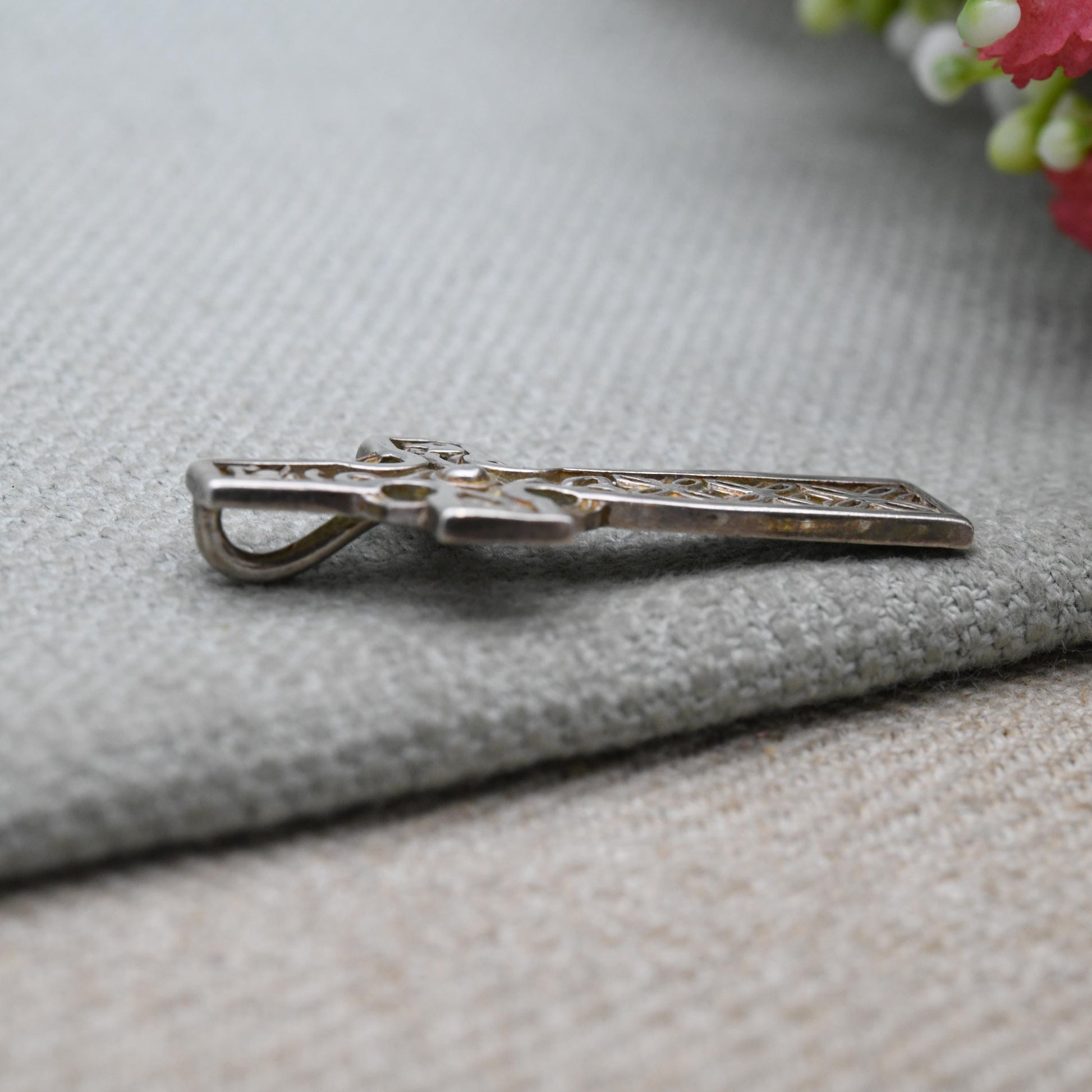 Vintage Silver Celtic Cross Pendant - Chunky Cross with Celtic Twists | Vintage Religious Jewellery Gift