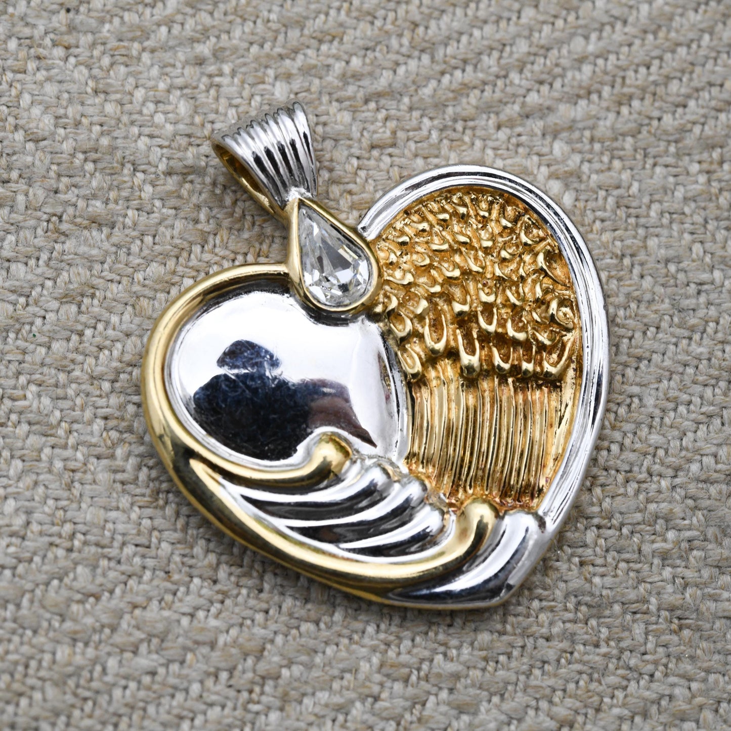 Bradford Gold Exchange Sterling Silver Mourning Love Heart Pendant - Engraved Message Clear Stone and Gold Plated Wings