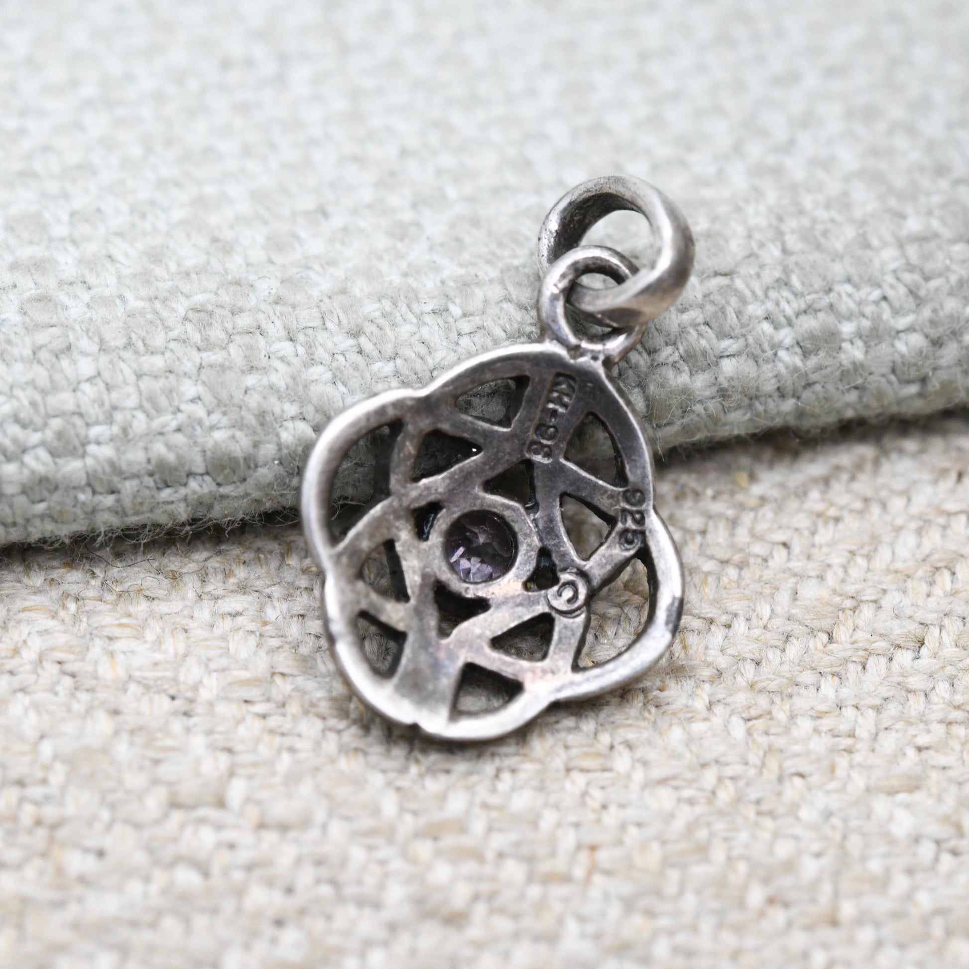 Vintage Sterling Silver Celtic Amethyst Pendant by Kit Heath - Openwork Purple Gemstone Jewellery | Celtic Knot Designer