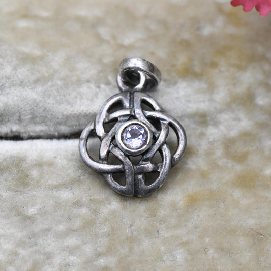 Vintage Sterling Silver Celtic Amethyst Pendant by Kit Heath - Openwork Purple Gemstone Jewellery | Celtic Knot Designer