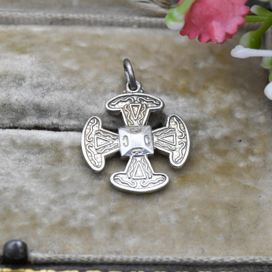Vintage Sterling Silver Celtic Cross Pendant - Scrolling Geometric Pattern Design | Religious Jewellery Gift