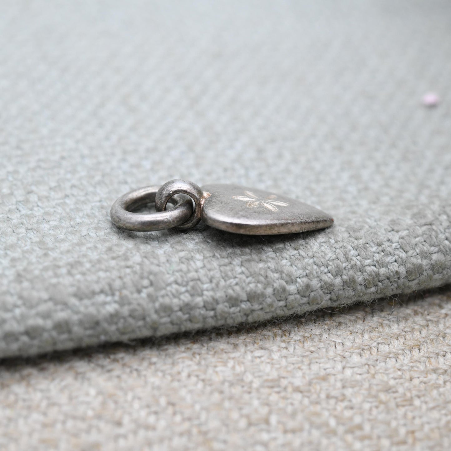 Vintage Sterling Silver Love Heart Charm Pendant with Engraved Flower - Small Puffed Love Heart | Gift for Charm Bracelet