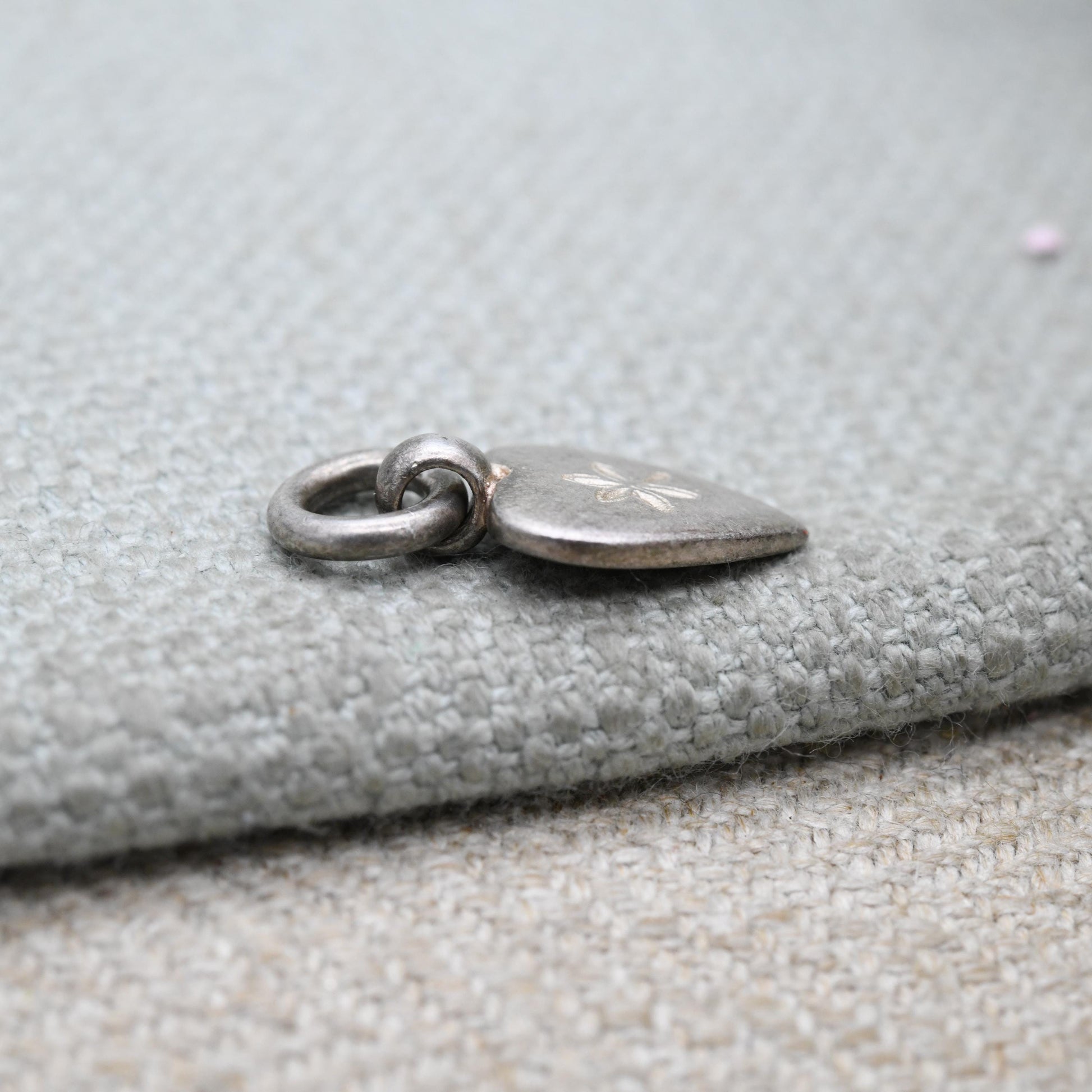 Vintage Sterling Silver Love Heart Charm Pendant with Engraved Flower - Small Puffed Love Heart | Gift for Charm Bracelet