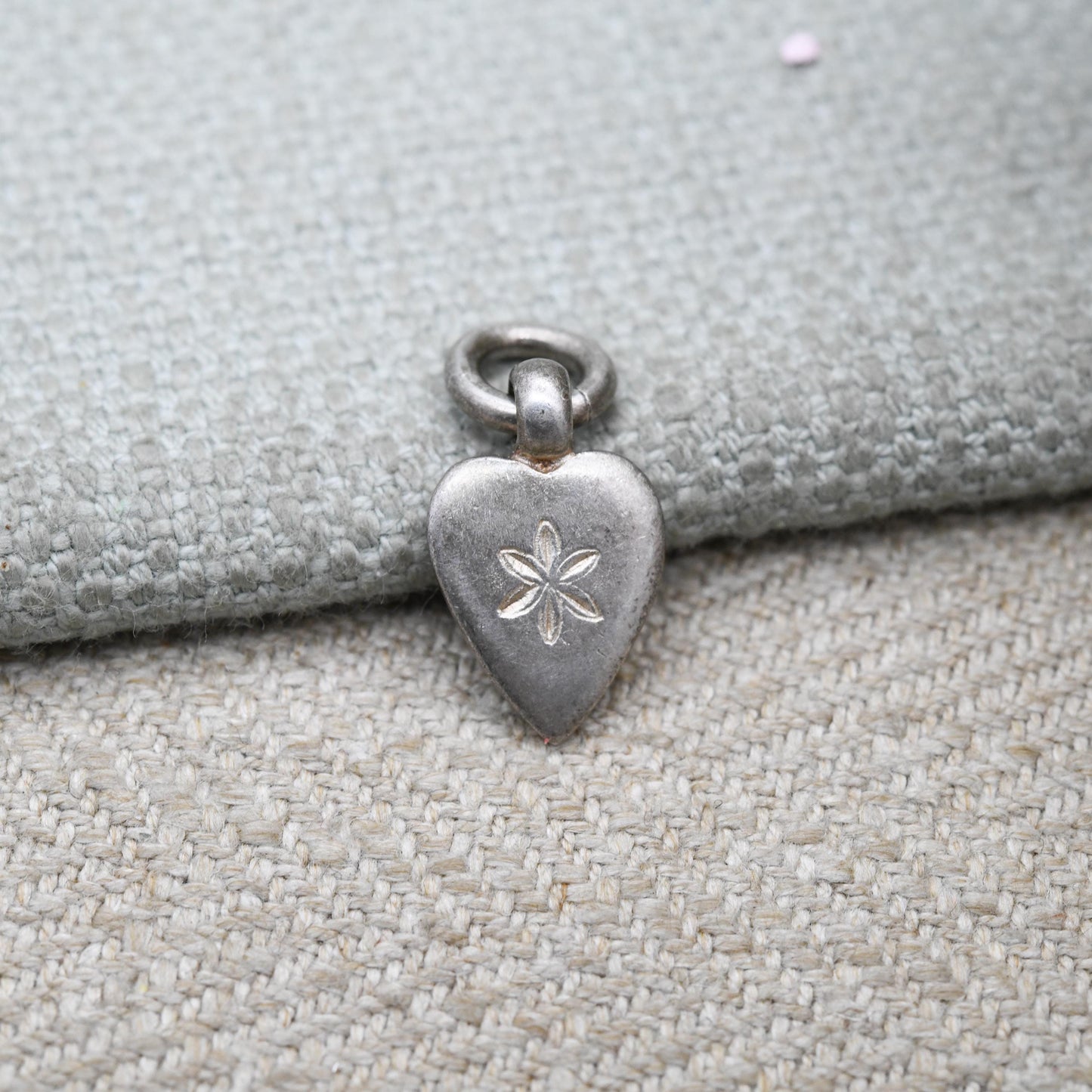 Vintage Sterling Silver Love Heart Charm Pendant with Engraved Flower - Small Puffed Love Heart | Gift for Charm Bracelet